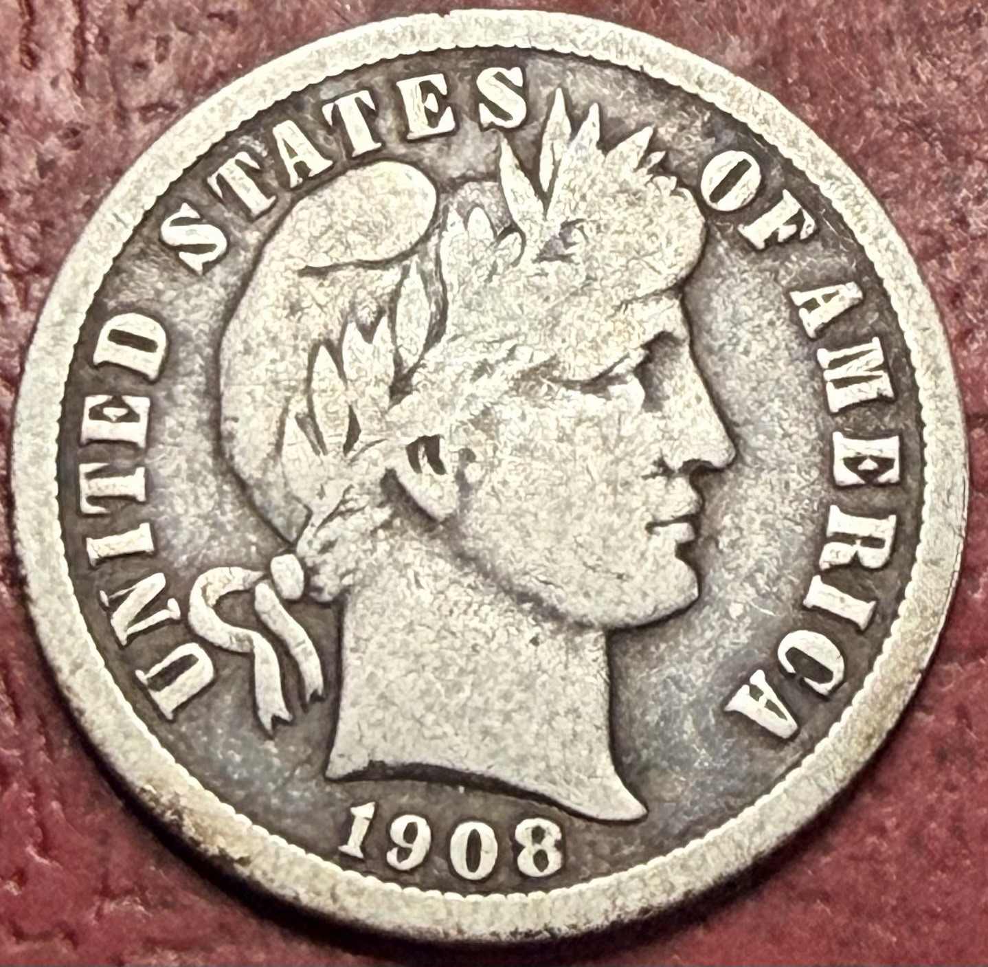 1908-D Barber Dime. Free Shipping