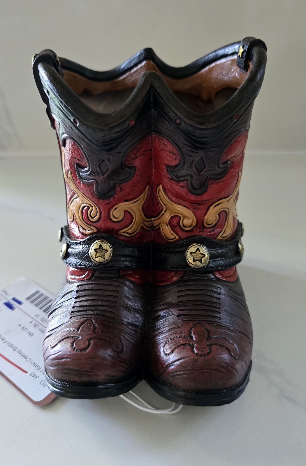 Gerson Company Resin Cowboy Boots Planter 5.25 In Brown Orange New With Tag