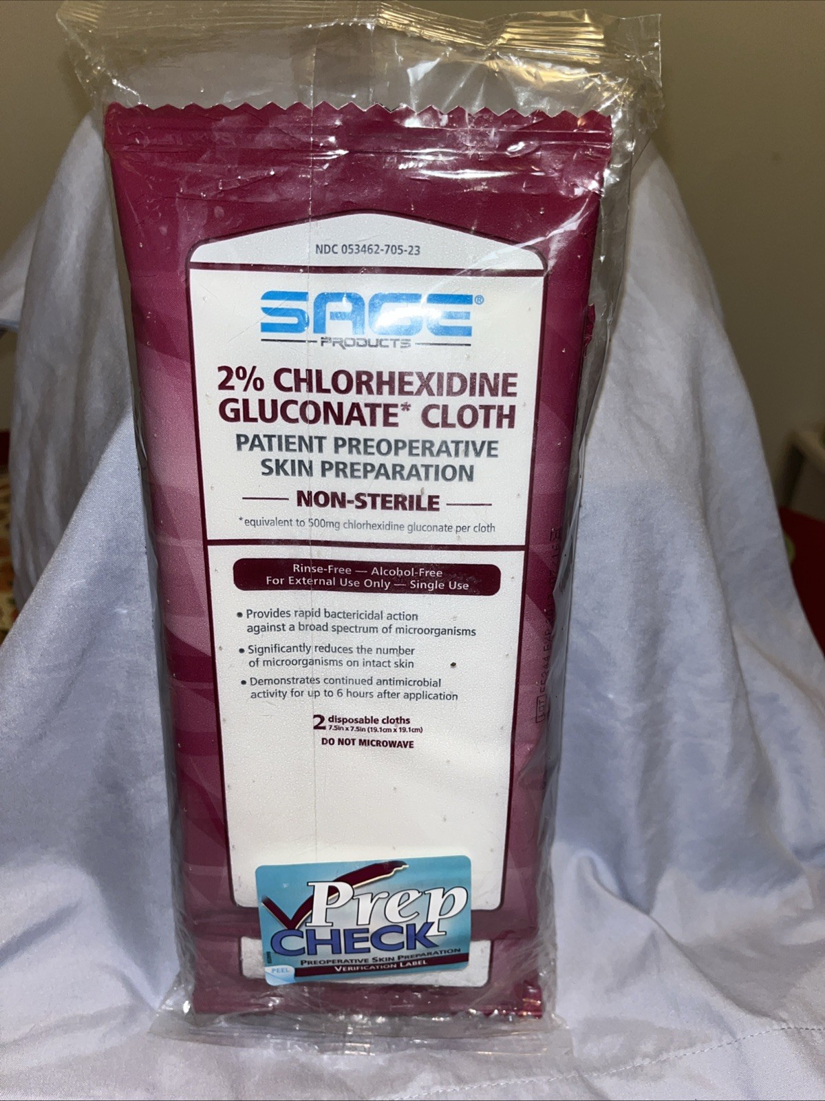 SAGE 2% Chlorhexidine Gluconate Cloth NEW 3 Packs (2 Cloths each)