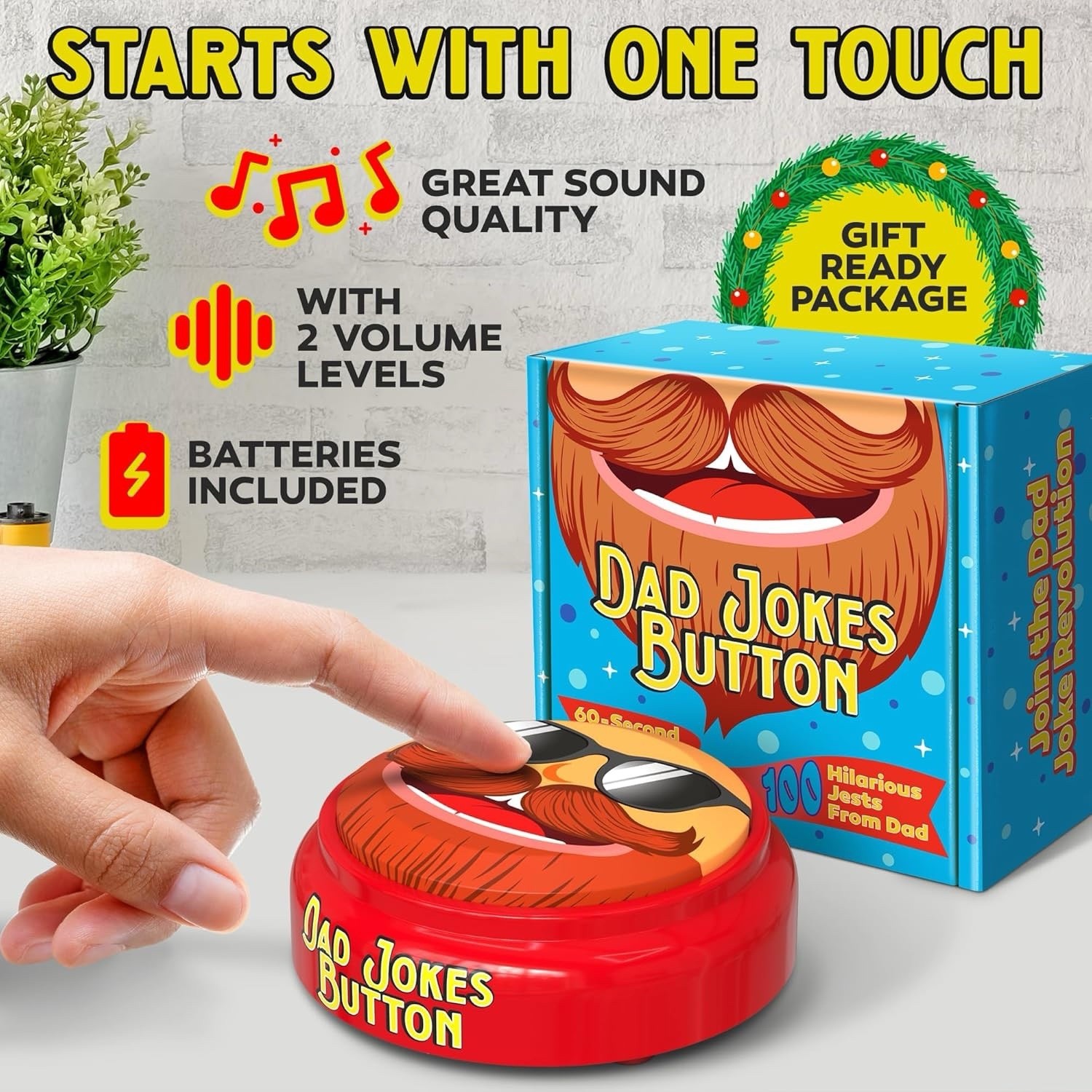 Stocking Stuffer for Dads 100+ Funny Dad Jokes in a Button Record Your Own Jokes