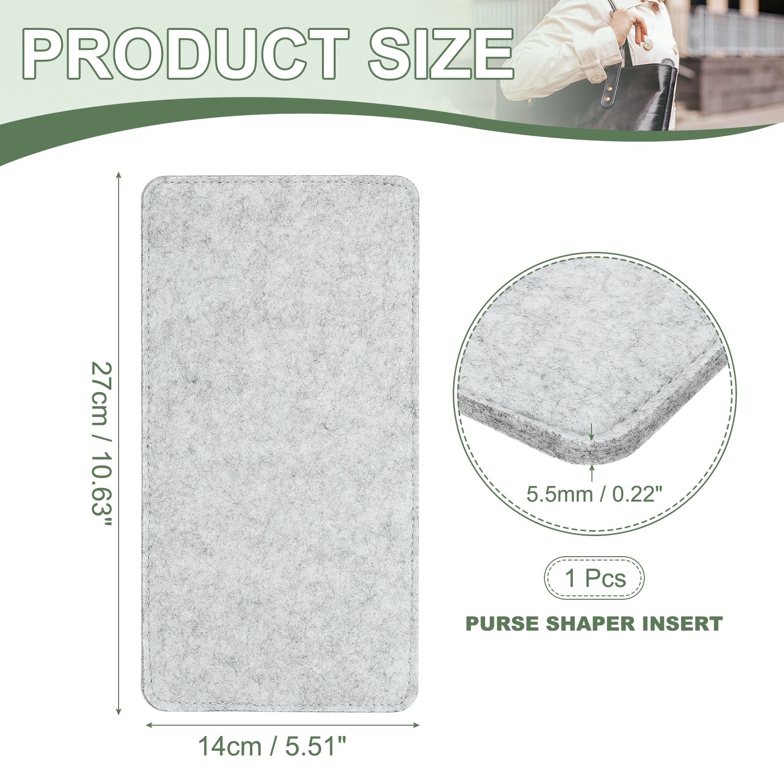 Felt Base Shaper, Bag Bottom Shaper 11 x 6 Inch for Purse (Light Gray)