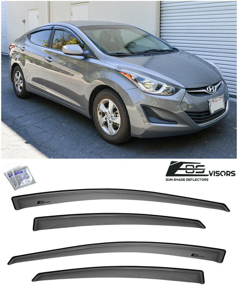 For 13-16 Hyundai Elantra SMOKE TINTED Tape-On Side Window Visors Rain Deflector