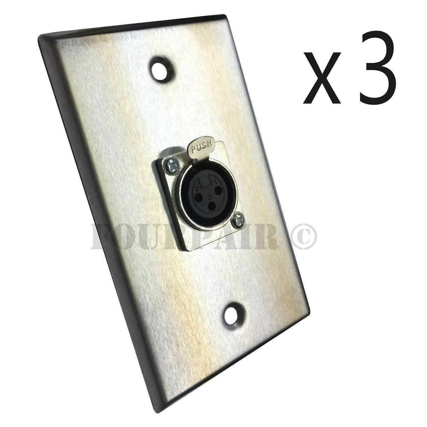 3 Pack 1-Port Socket XLR Female Stainless Steel Microphone Mic Audio Wall Plate