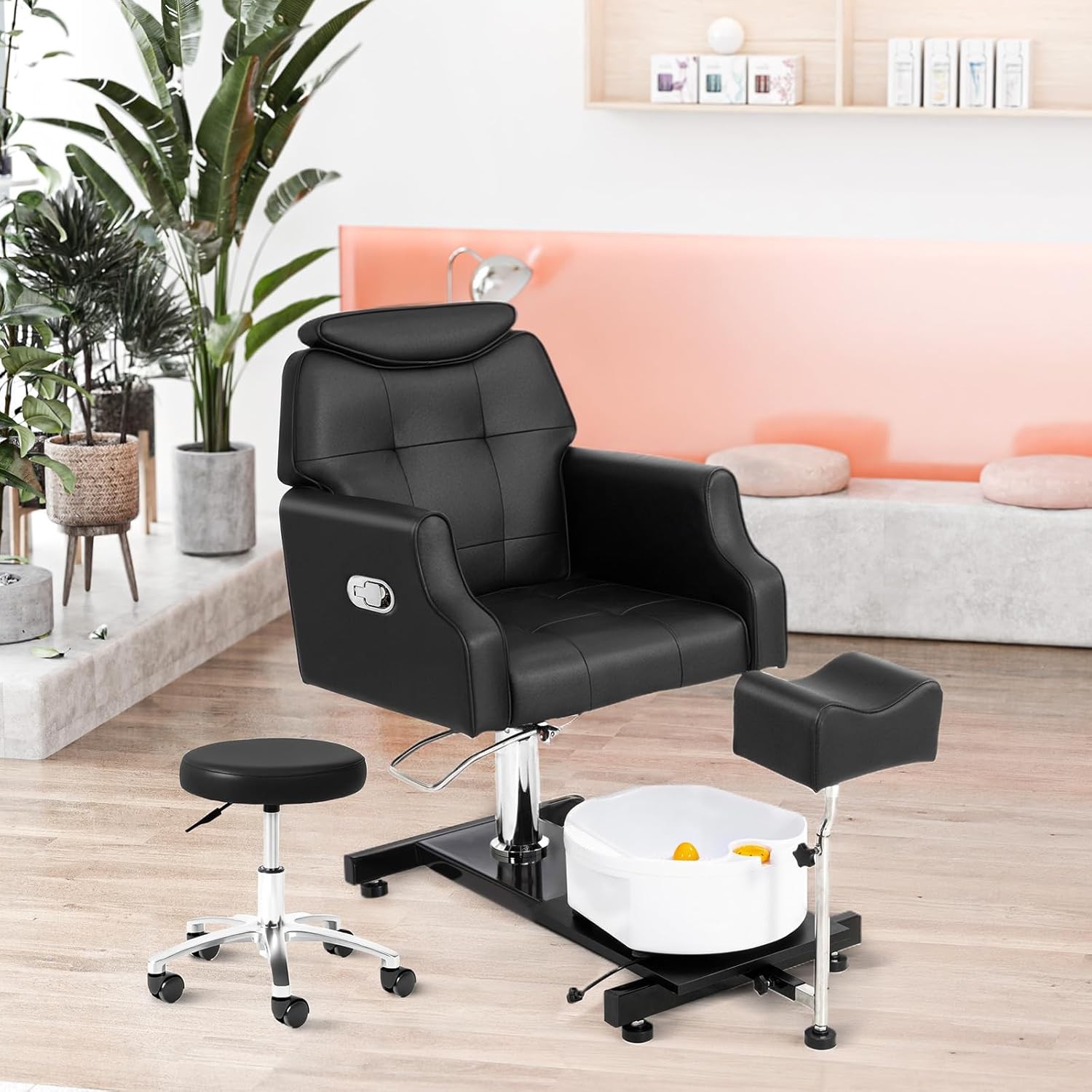 Professional Pedicure Chair w/ Hydraulic Lift and Foot Pedal Control for Barber