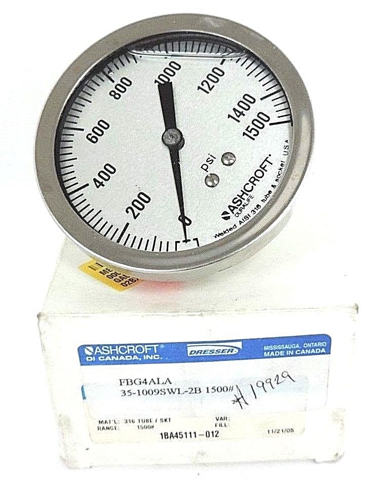 NIB ASHCROFT 35-1009SWL-2B 1500# PRESSURE GAUGE FBG4ALA, 1BA45111-012 GLYCERIN