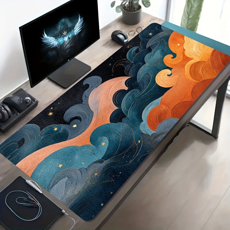 A Large Electronic Sports Gaming Mouse Pad Featuring a Retro Art Design with Tr
