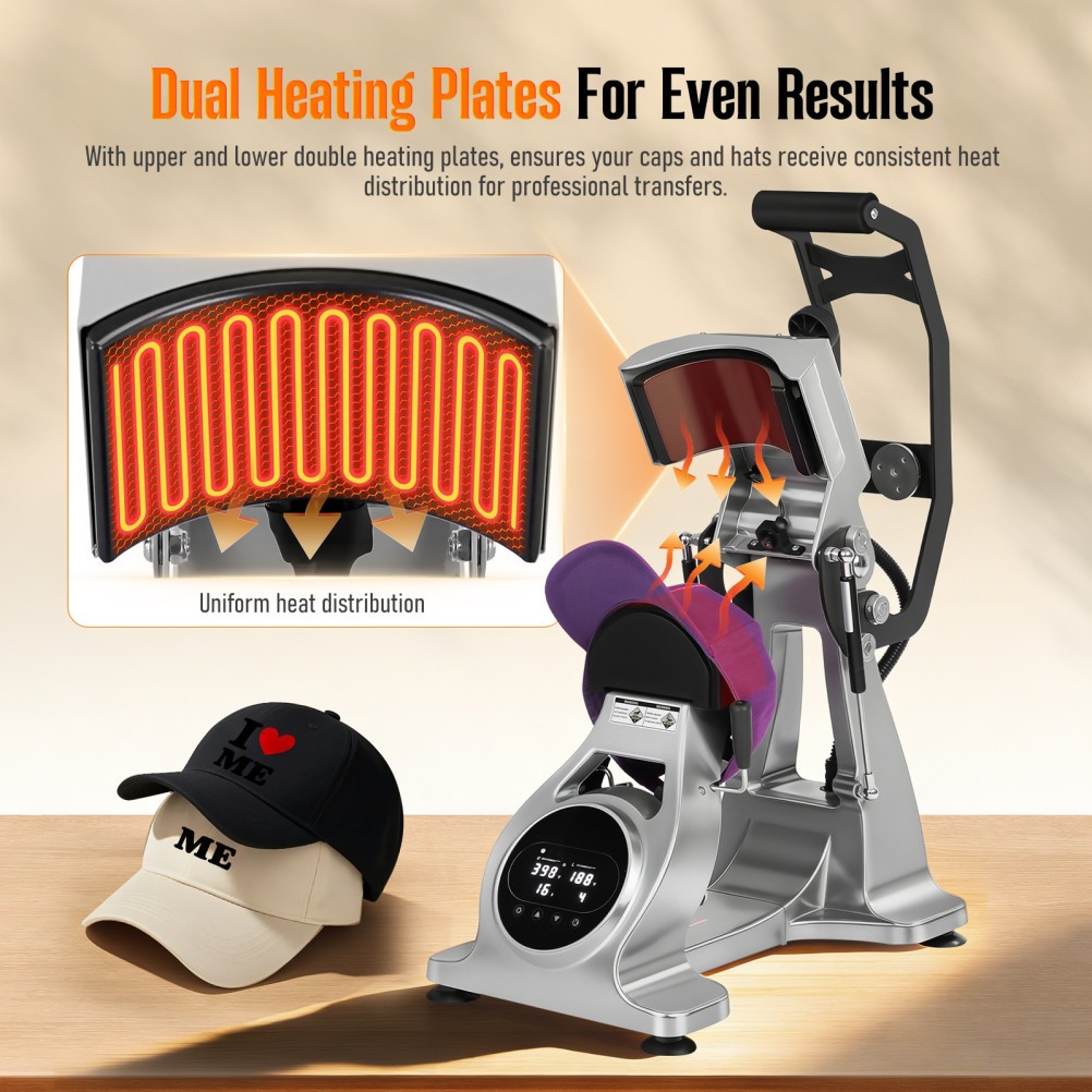 Automatic Double Heater Hat Cap Heat Press Machine w/ Auto Open Laser Alignment