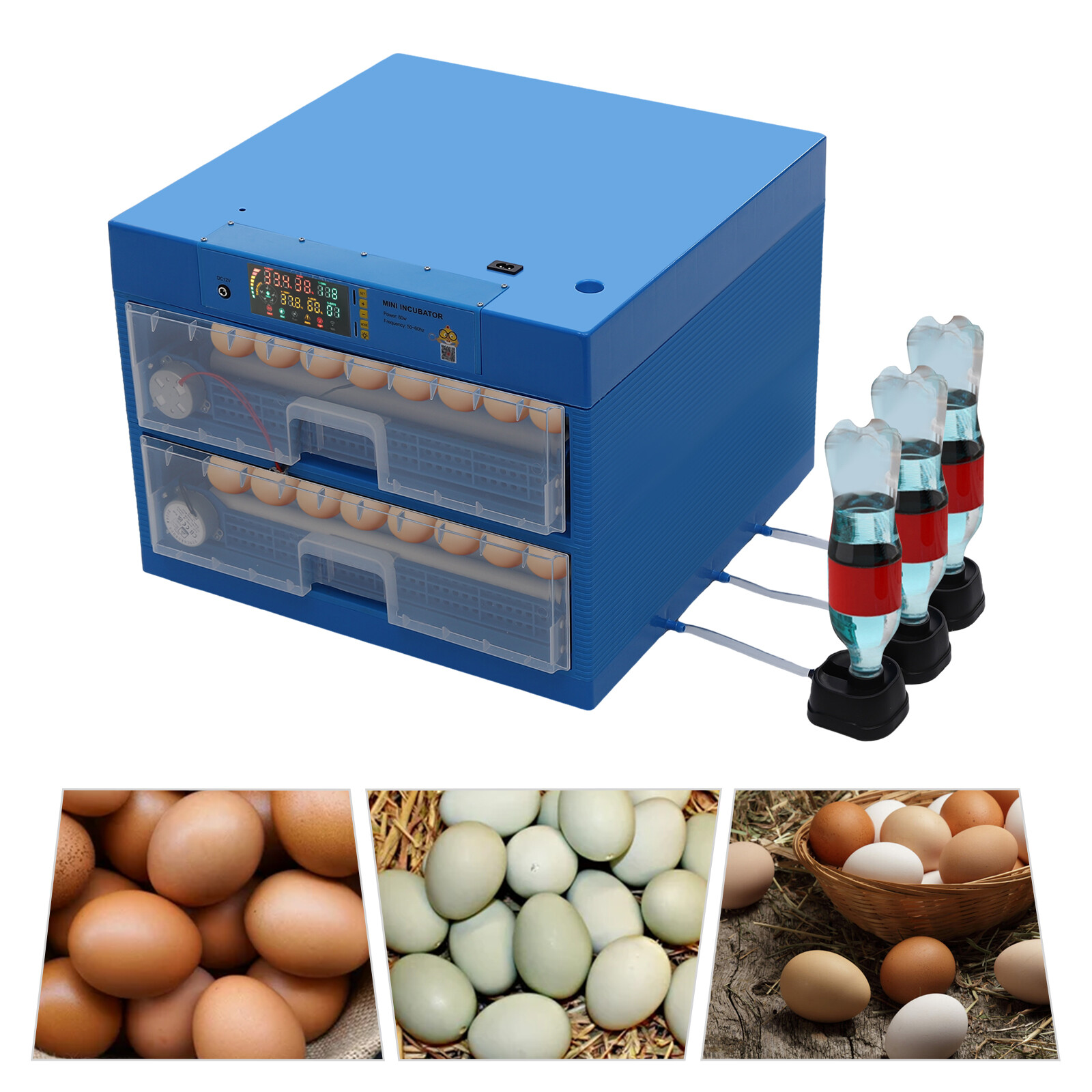 128 Egg Automatic Incubator Hatcher Machine LED Display Blue