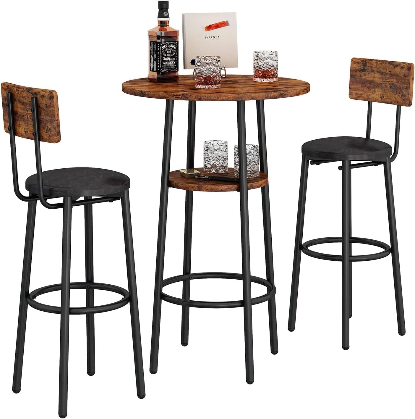 3-Piece Dining Table Set 2 Small Round Kitchen Table W/ 2 Chairs Counter Height