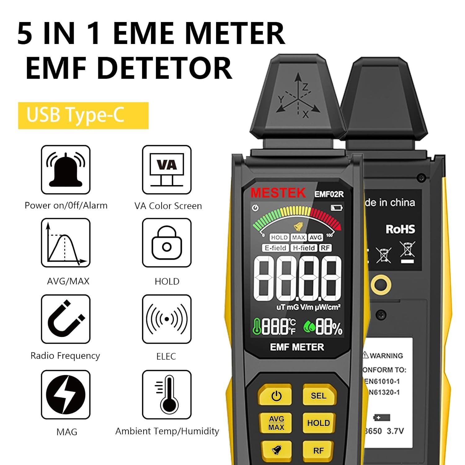 Electromagnetic Field Detector, Five-in-One Electromagnetic Radiation Detector