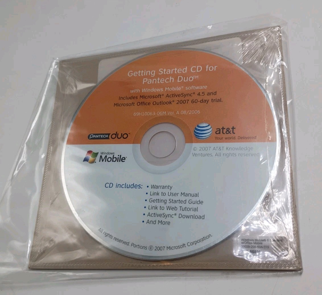 Pantech Duo Windows Mobile CD-ROM Getting Started DISC - SEALED