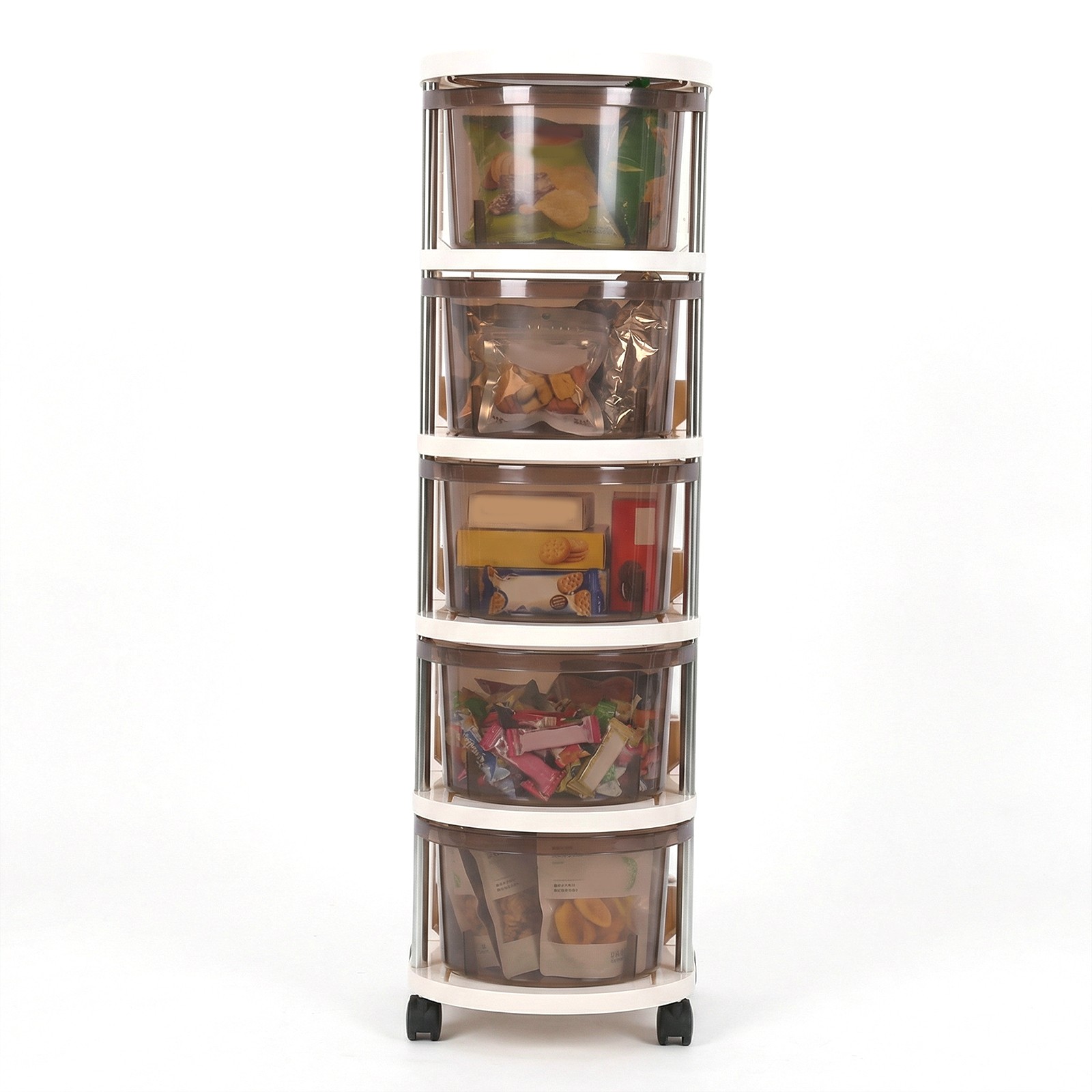 5-Layers Drawer Style Storage Rack with Wheels Bedside Table for Living Room