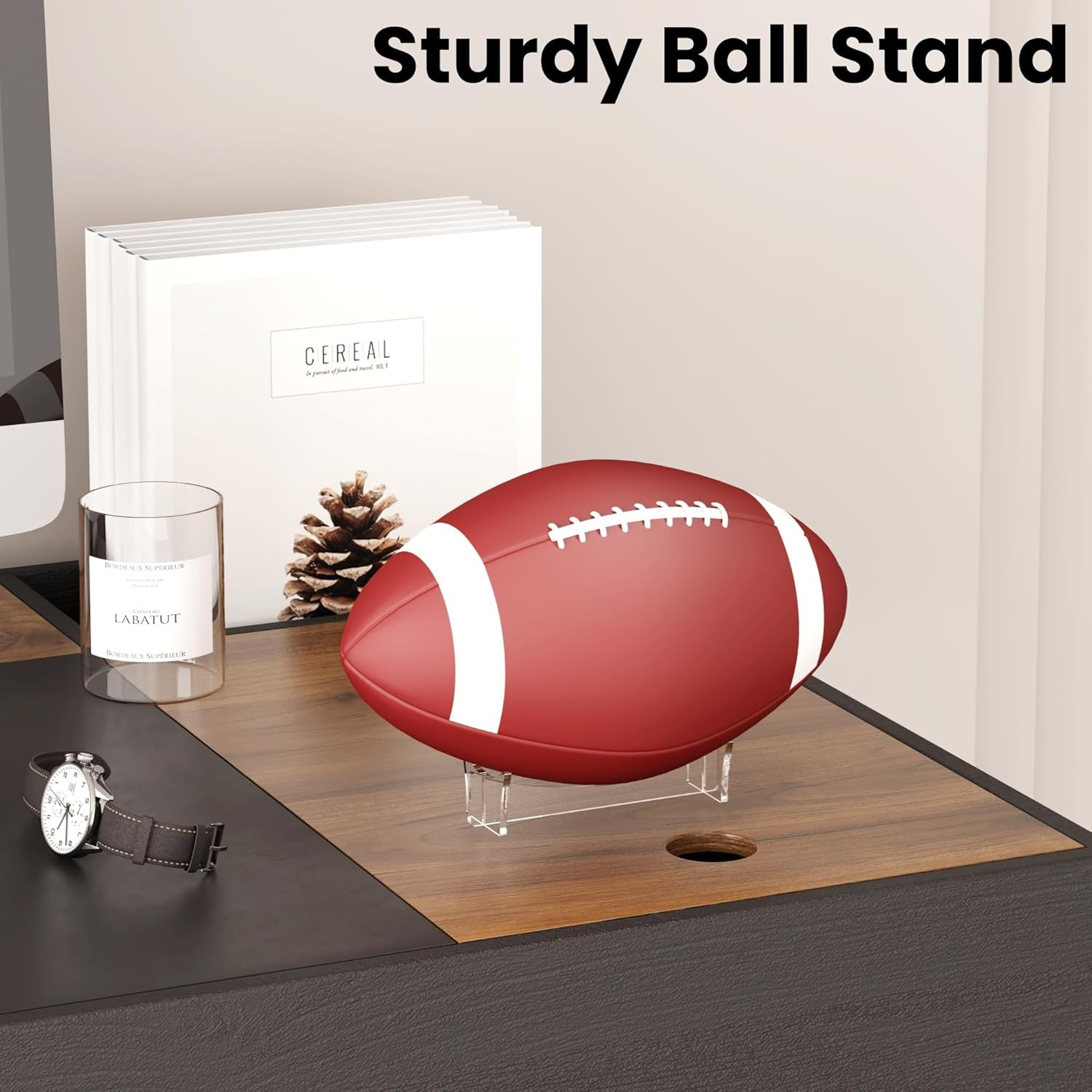 Football Stand Holder, 2-Pack Acrylic Display Stand for Rugby Ball, Clear Rack f