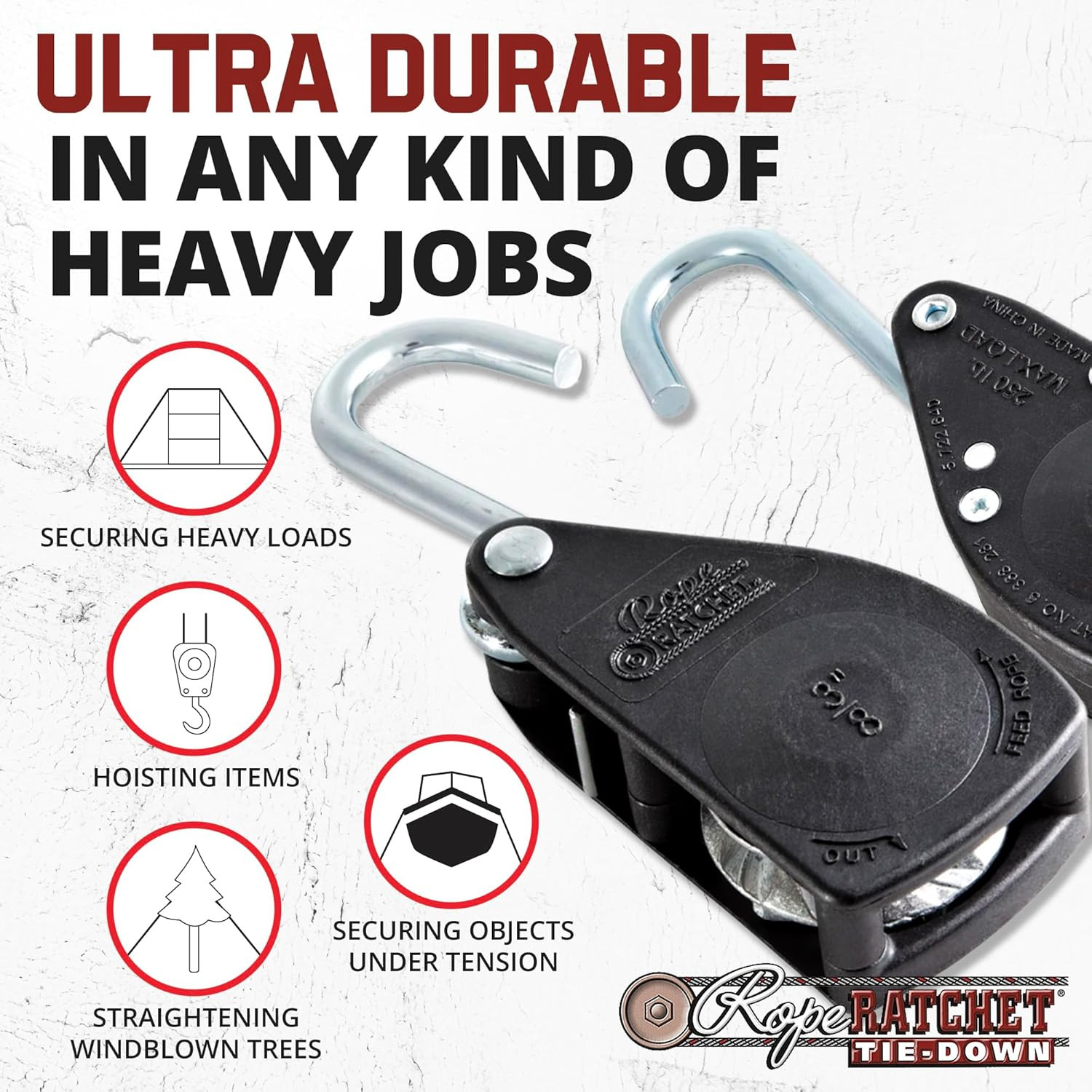 3/8" Tie down Pulley Hanger, Ratchet Only, No Rope Included - Heavy Duty Locking