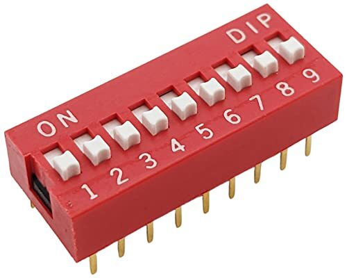 5 Pack DIP Switch w 9 Switches, 18-Pin, SPST, Red Color, 24.3mmx9.9mmx5.3mm