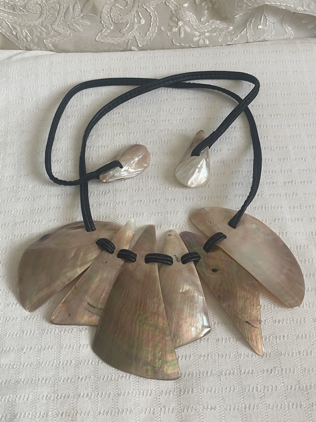 Gorgeous Rainbow Organic Large Panel Necklace On Black Leather Cord