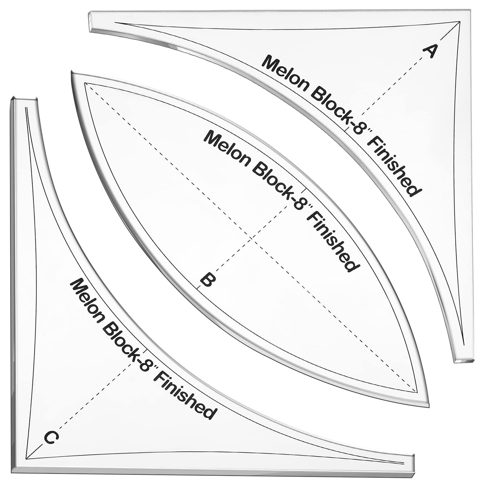 Acrylic Quilt Ruler Set 3 Pc Curve 7.5 x x 0.12 inches, transparent
