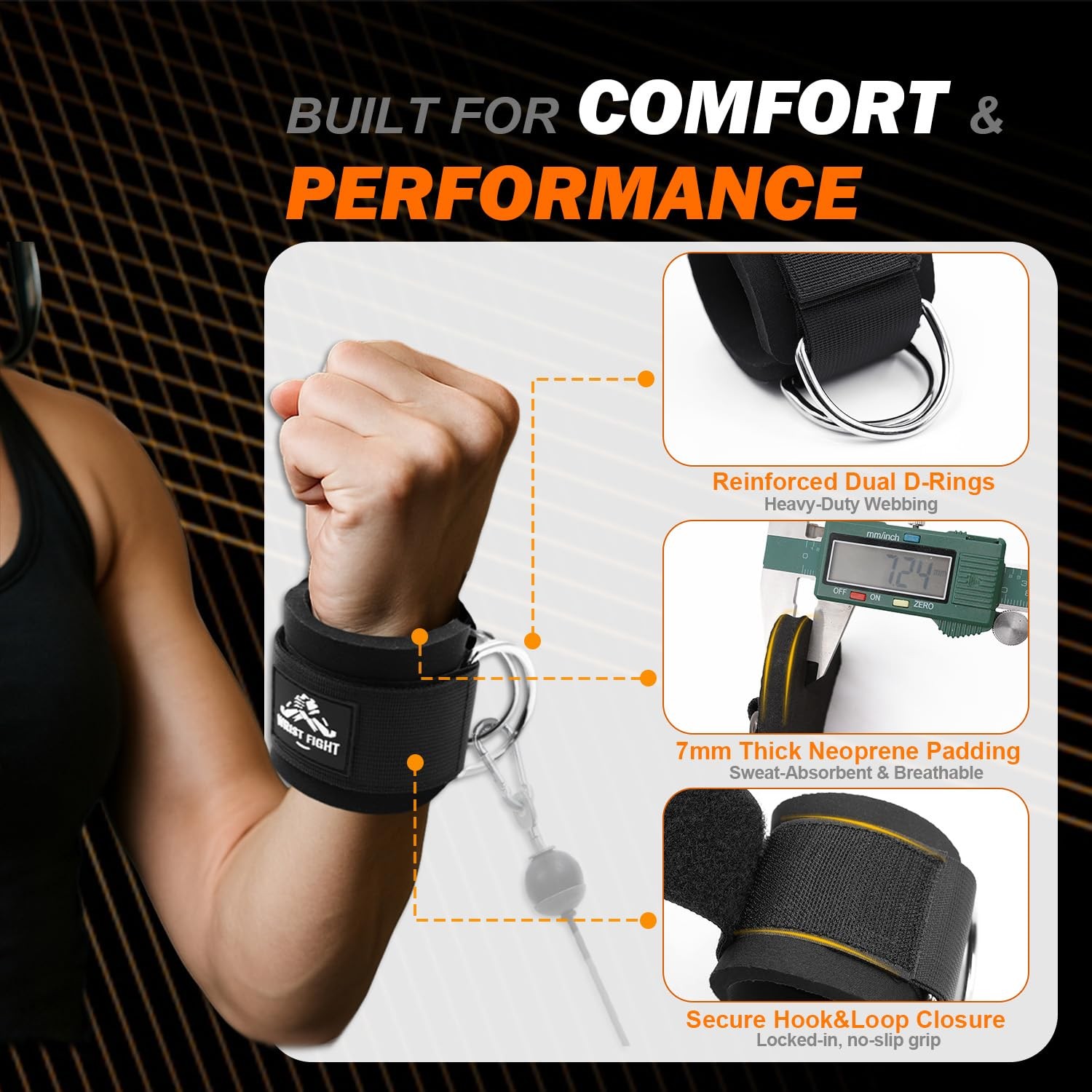 "Dual D-Ring Wrist Cuffs for Cable Machine Workouts & Arm Strength Training"