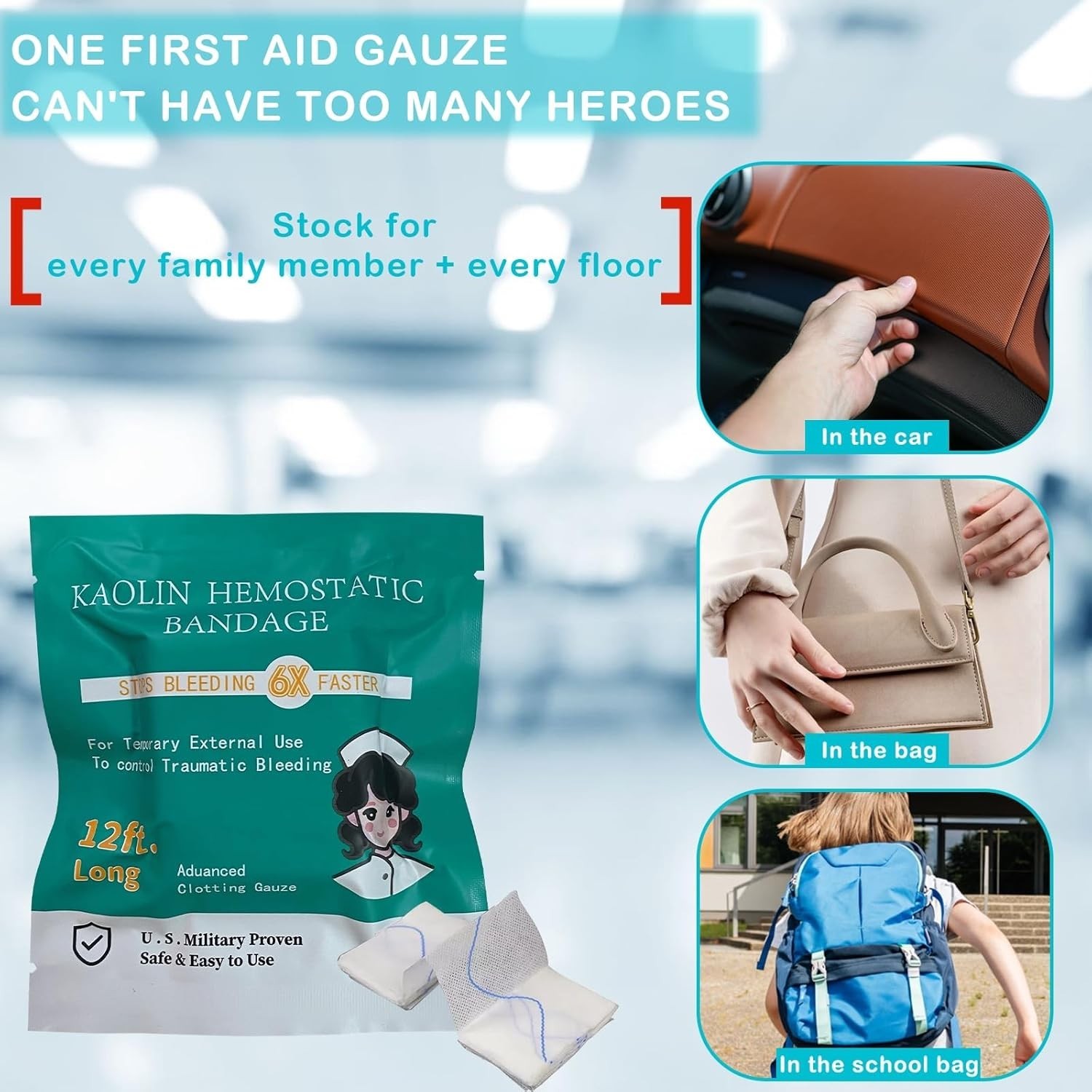 Quick Clot Gauze, First Aid Advanced Stop The Bleed Kit Combat Flexible Hemos...