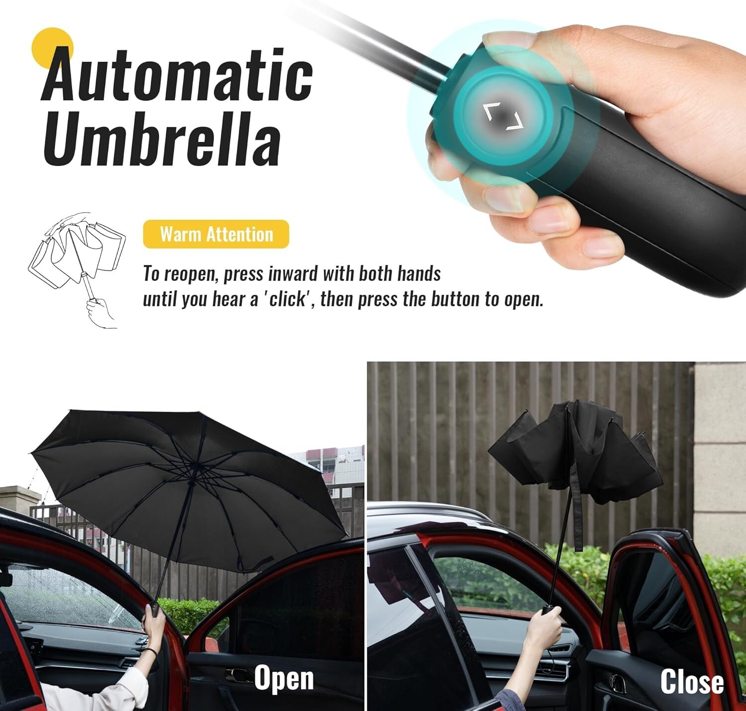 Umbrella Stormproof Folding Rain Windproof Compact with Automatic Men's Plain
