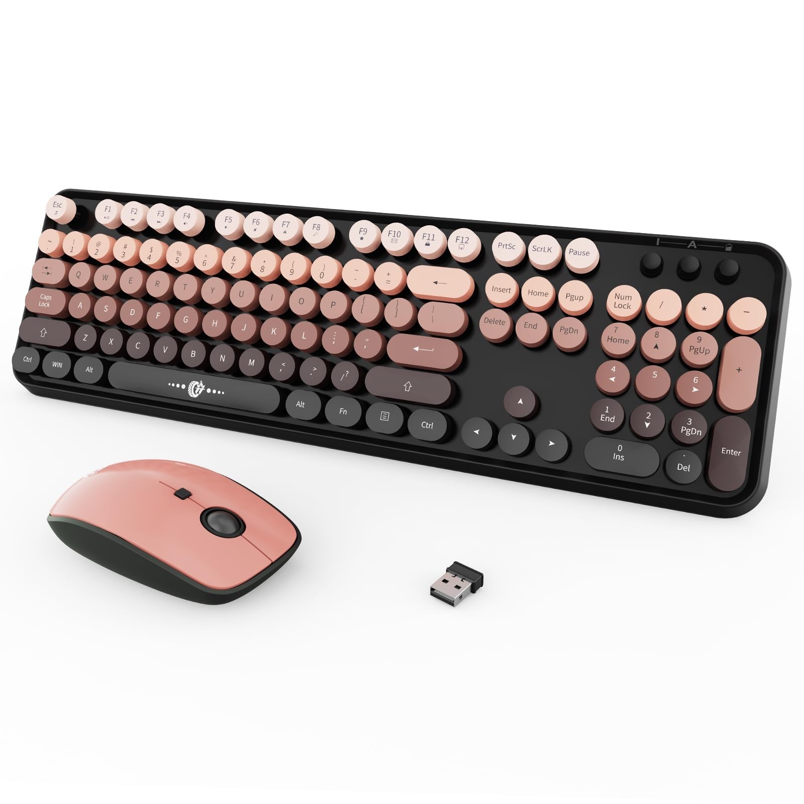 Wireless Keyboard and Mouse Combo, 104 Round Keys Cute Colorful Keyboard and ...