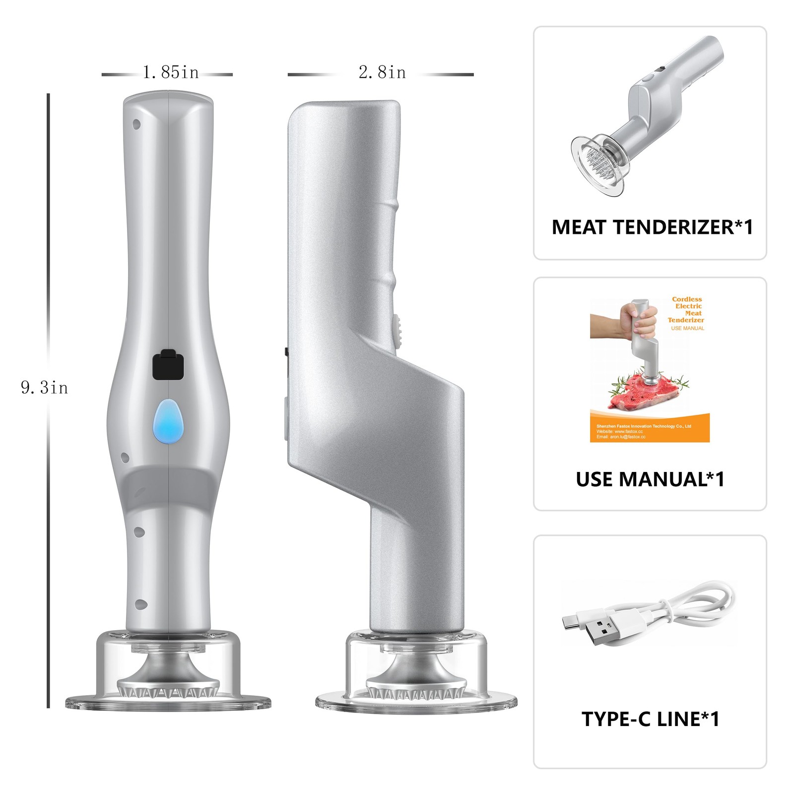 Meat Tenderizer Tool, Adjustable 3 Speed Cordless Meat Mallet, Powerful Motor...