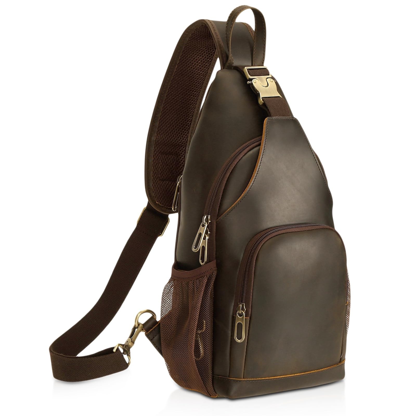 Polare Full Grain Cowhide Anti Theft Chest Shoulder Bag Vintage Sling Crossbo...