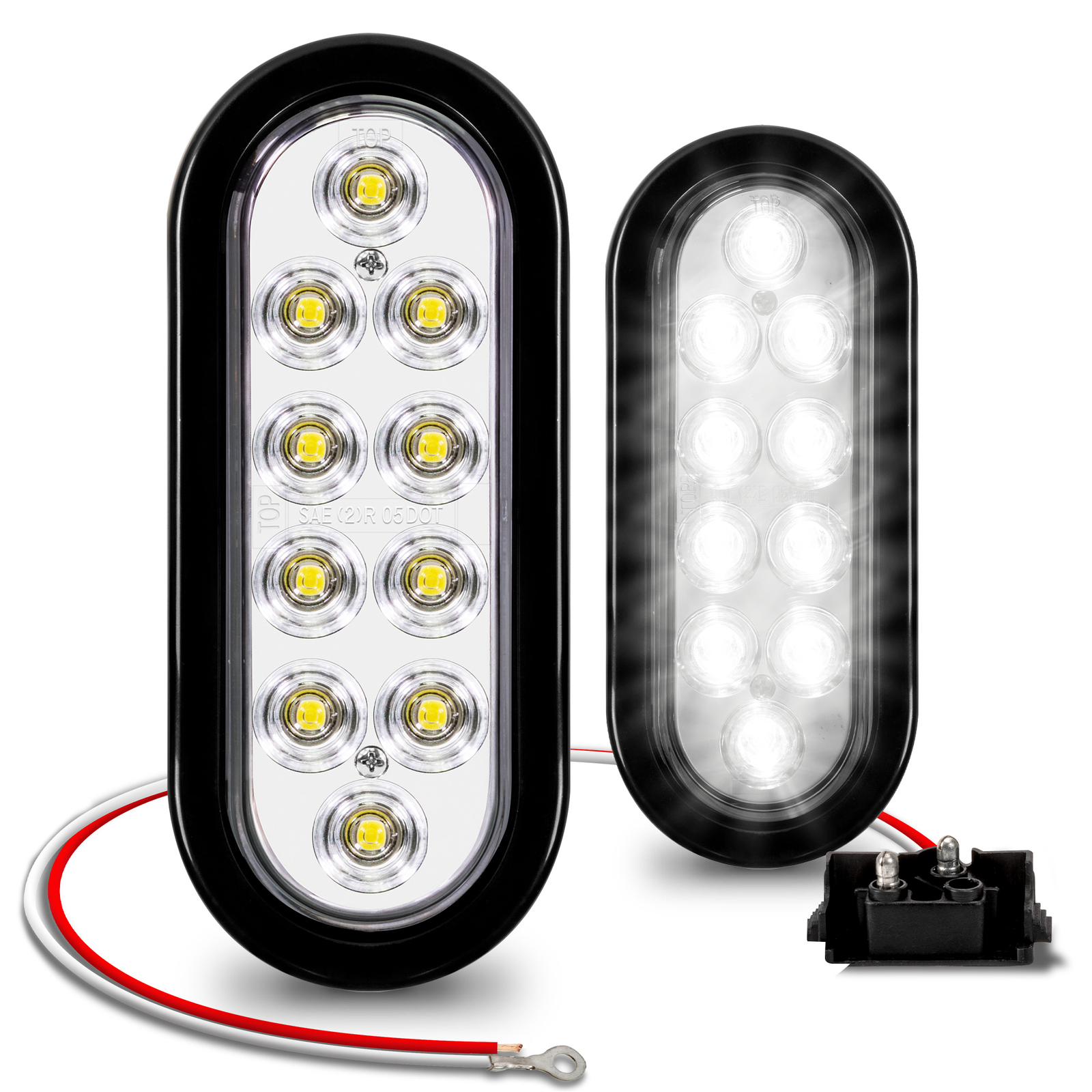 2pc 6" Oval White LED Trailer Tail Light Kit Sealed Grommet Plug Submersible DOT