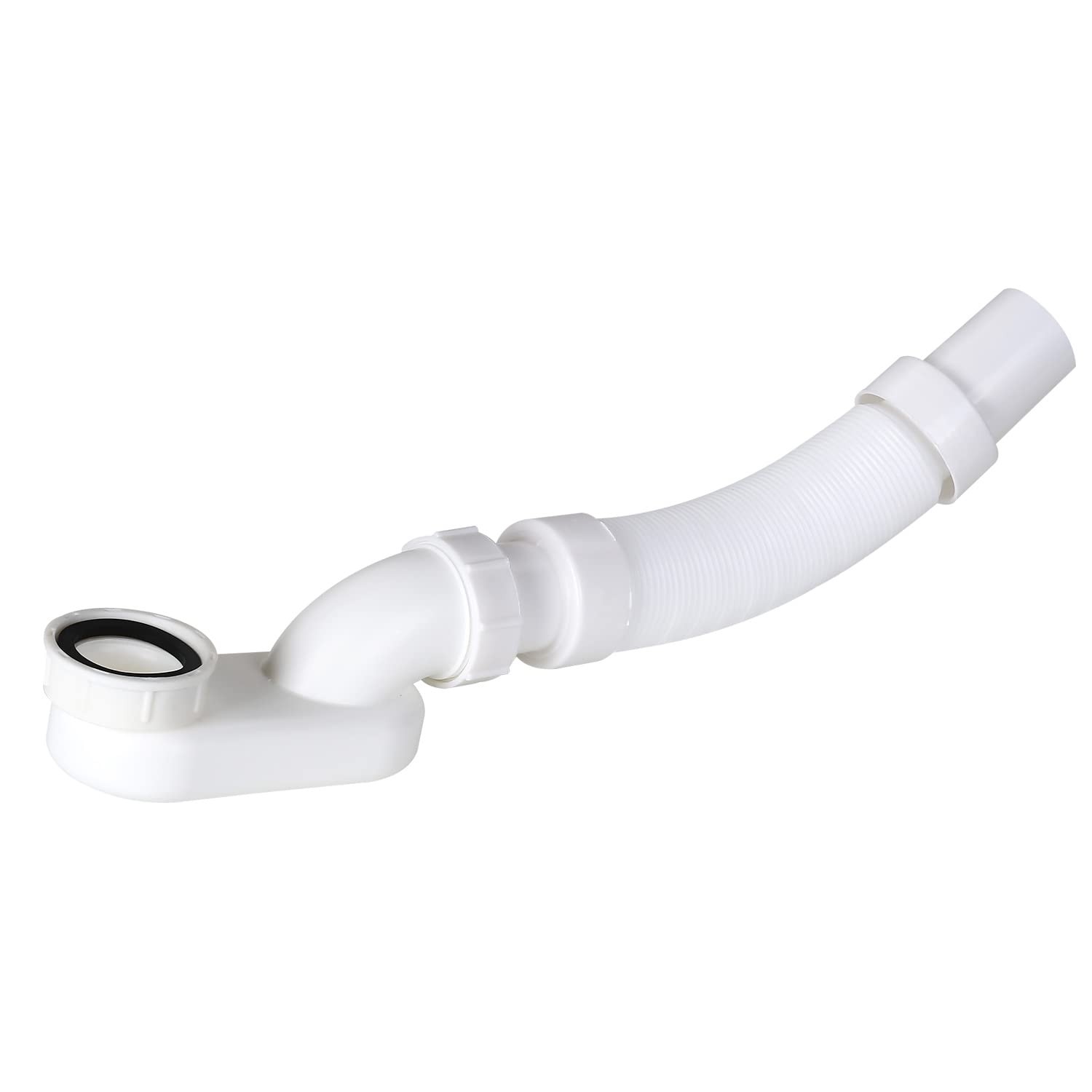 Flexible Freestanding Tub Drain Kit - Low Profile Flat P 1 1/2 inch, White