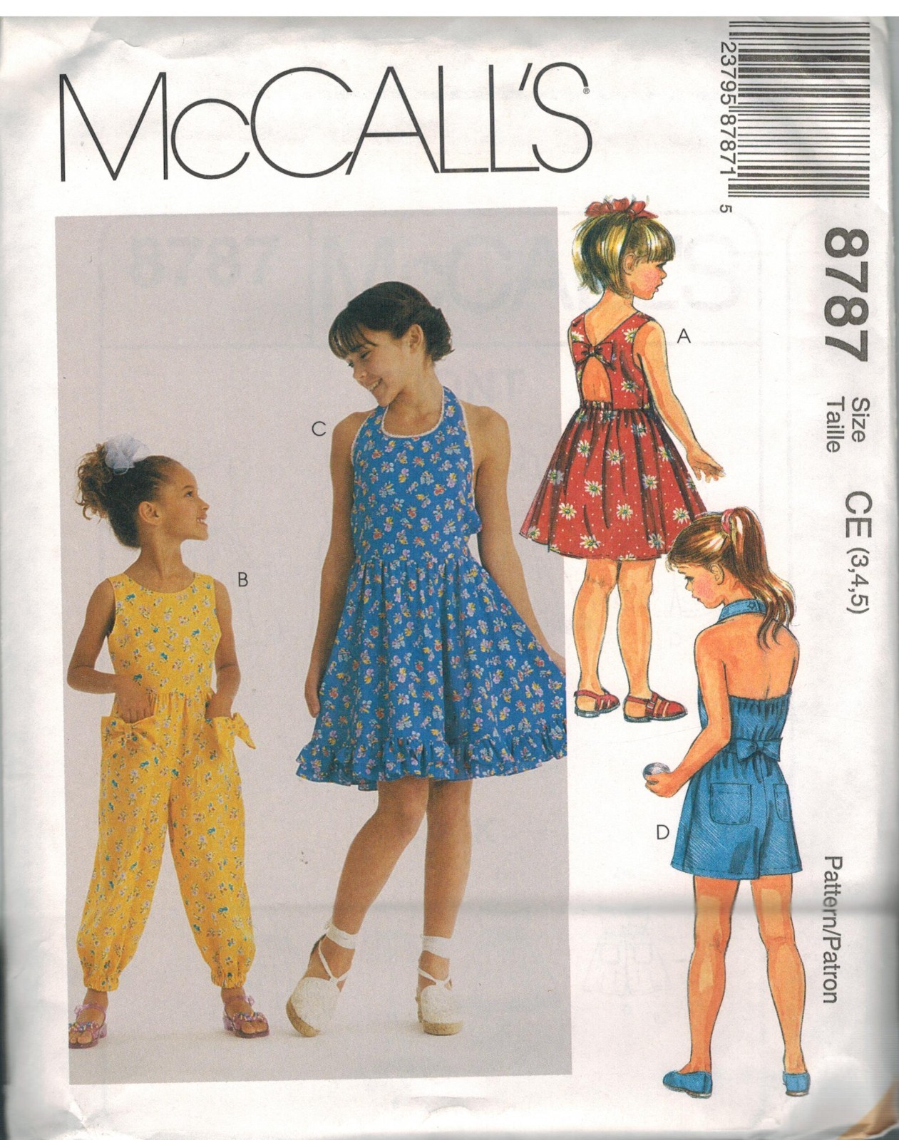 8787 Vintage McCalls SEWING Pattern Girls Dress Jumpsuit Romper UNCUT Summer