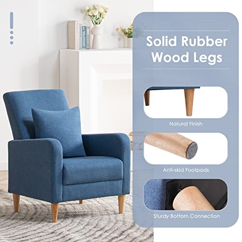 Modern Upholstered Accent Chair Armchair with Pillow, Fabric Set of 1 F-blue