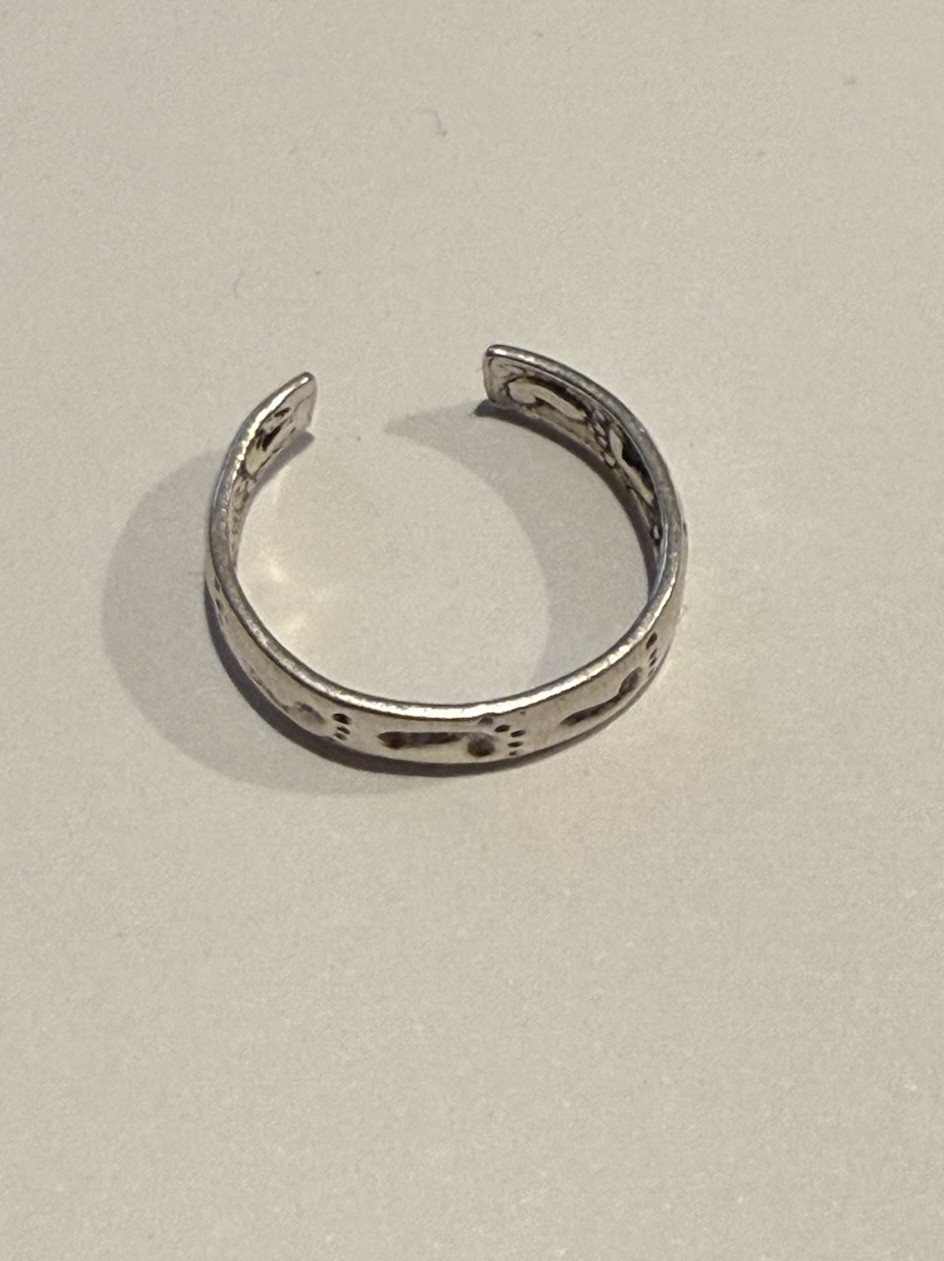 Sterling Silver Toe Ring Pinky Midi Foot Prints Open Back Adjustable