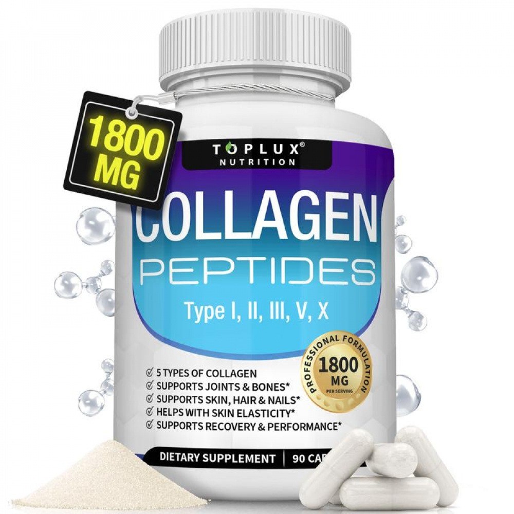 5-Type Collagen Peptides 1800mg for Skin & Joint Health,Toplux Nutrition,90 Caps