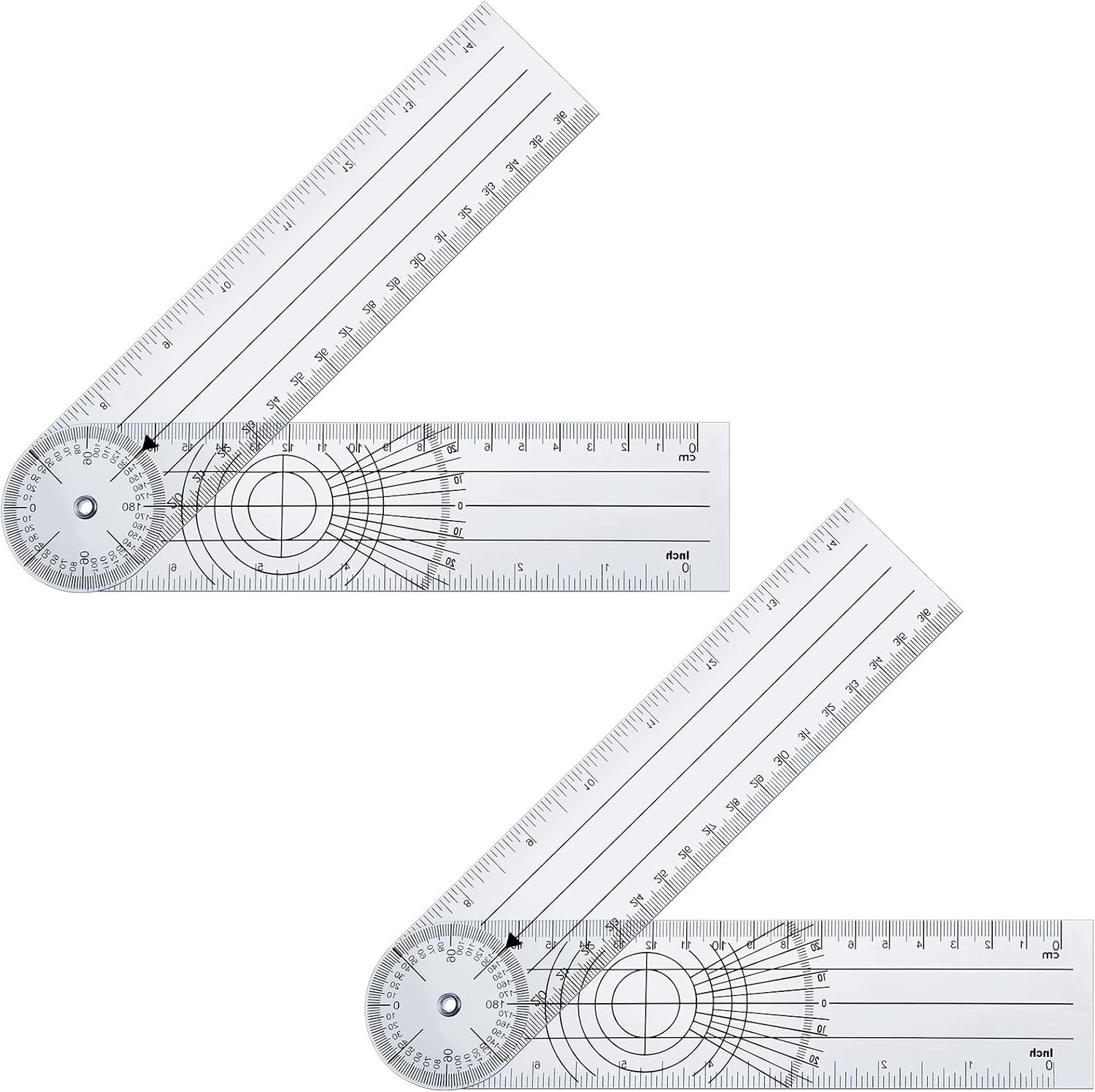 2 Pcs Plastic Goniometer Quick Protractor Clear Angle Finder Ruler with 7 Inch A