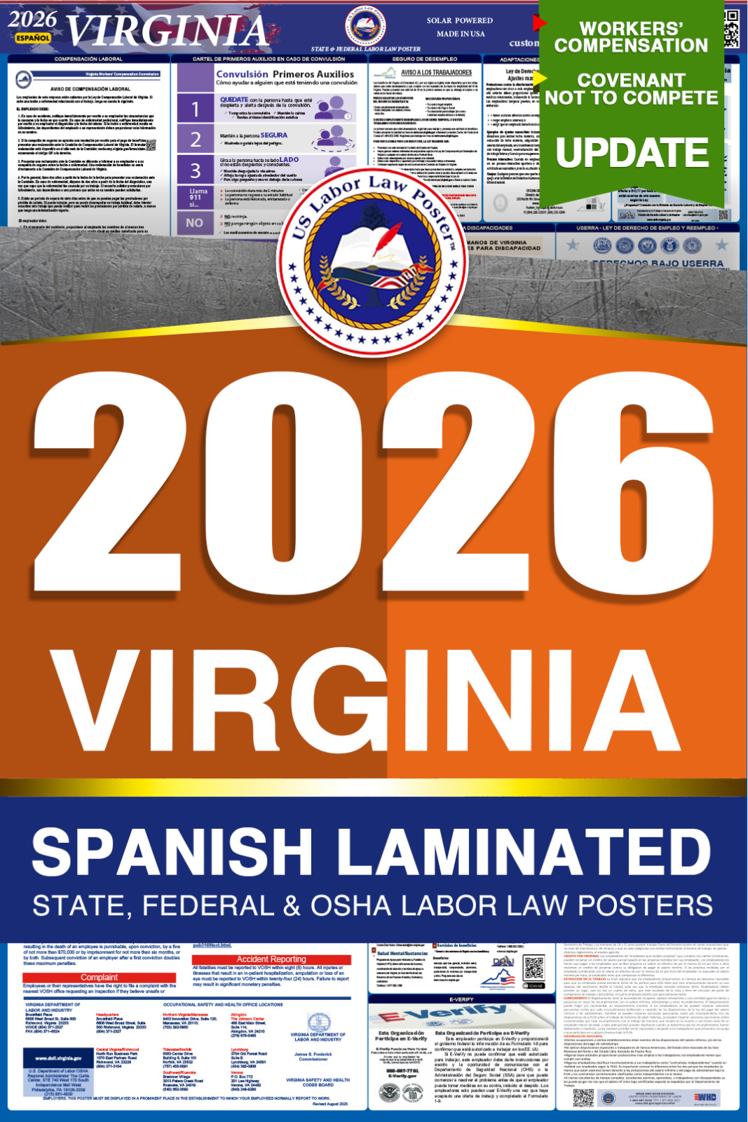 2026 Virginia VA LABOR LAW POSTER (Federal & State) Spanish Laminated