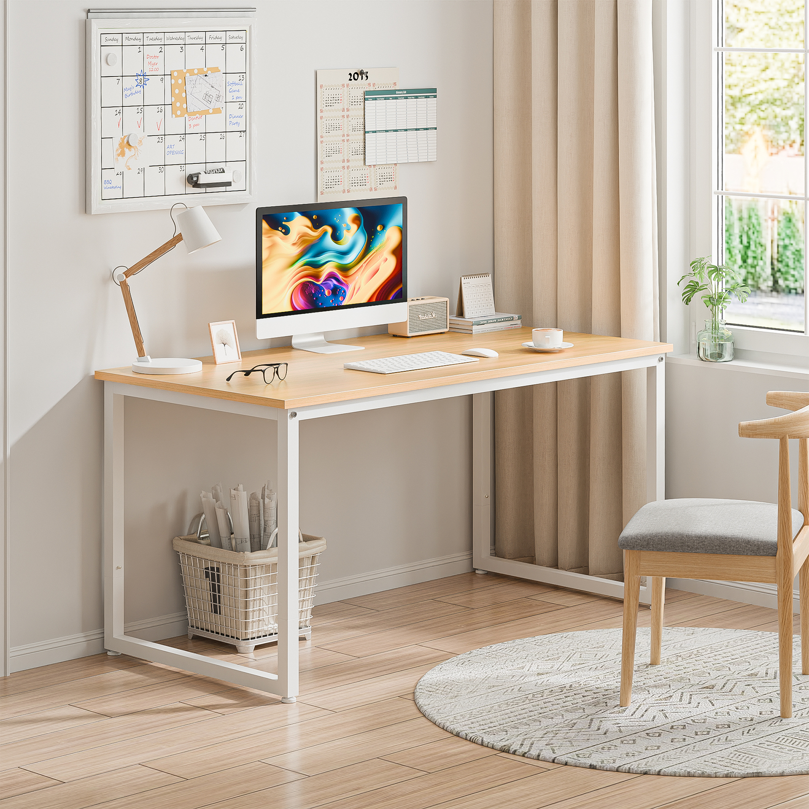 47" Modern Espresso Rectangular Dining Table Office Desk Computer Table, Natural