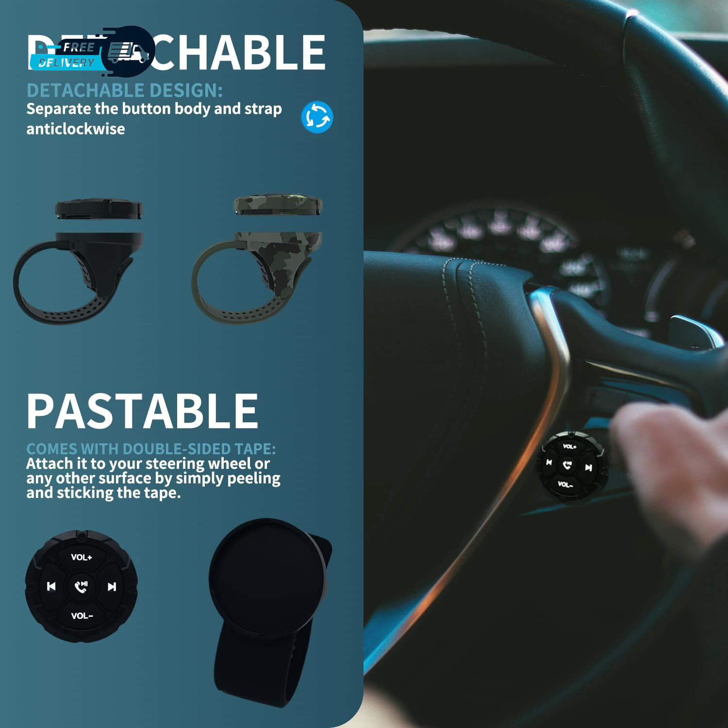 Bluetooth Media Button Remote,Waterproof Wireless Music Controller for Car Bike
