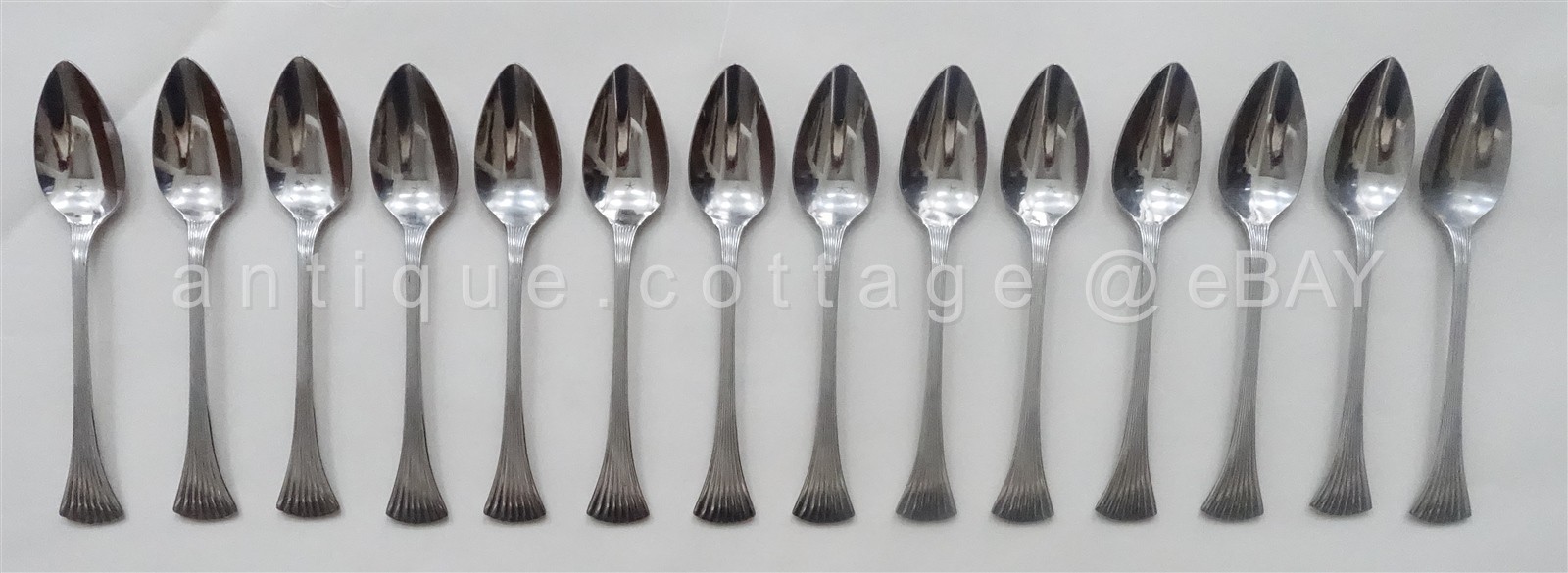 vintage THE CELLAR Stainless Flatware 14pc RIBBED FAN dessert tea spoons