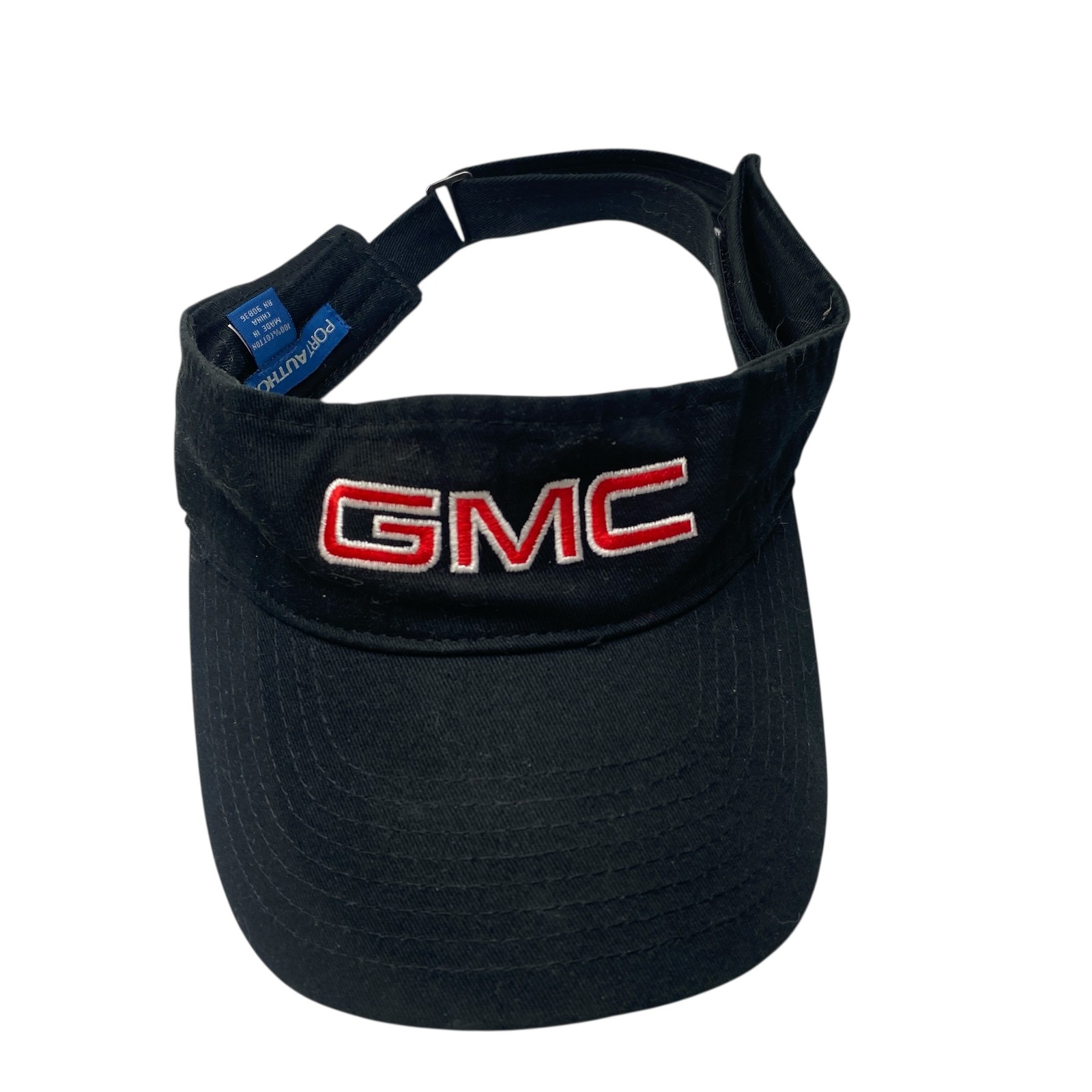 GMC Port Authority Black Cotton Visor Hat Red White Logo Adjustable Strap