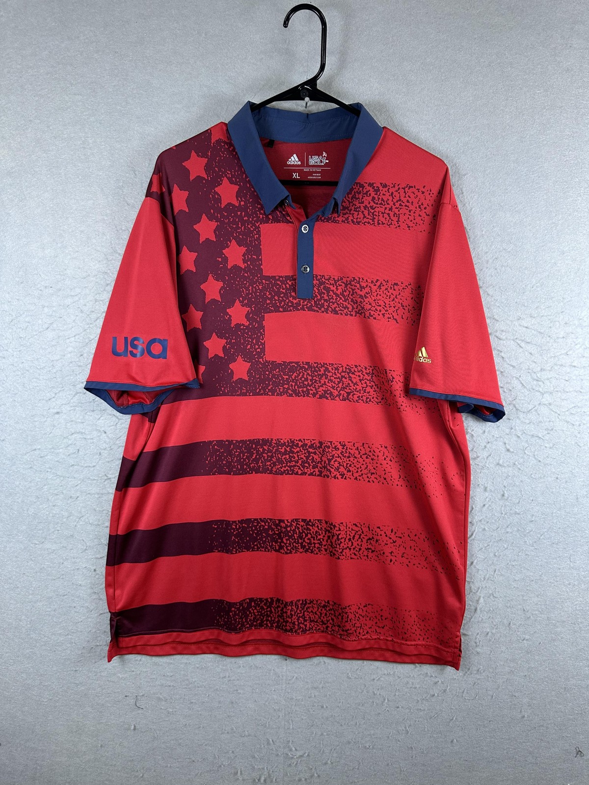 USA Golf Shirt Mens XL Red Adidas Polo USA Flag Short Sleeve Performance Golf