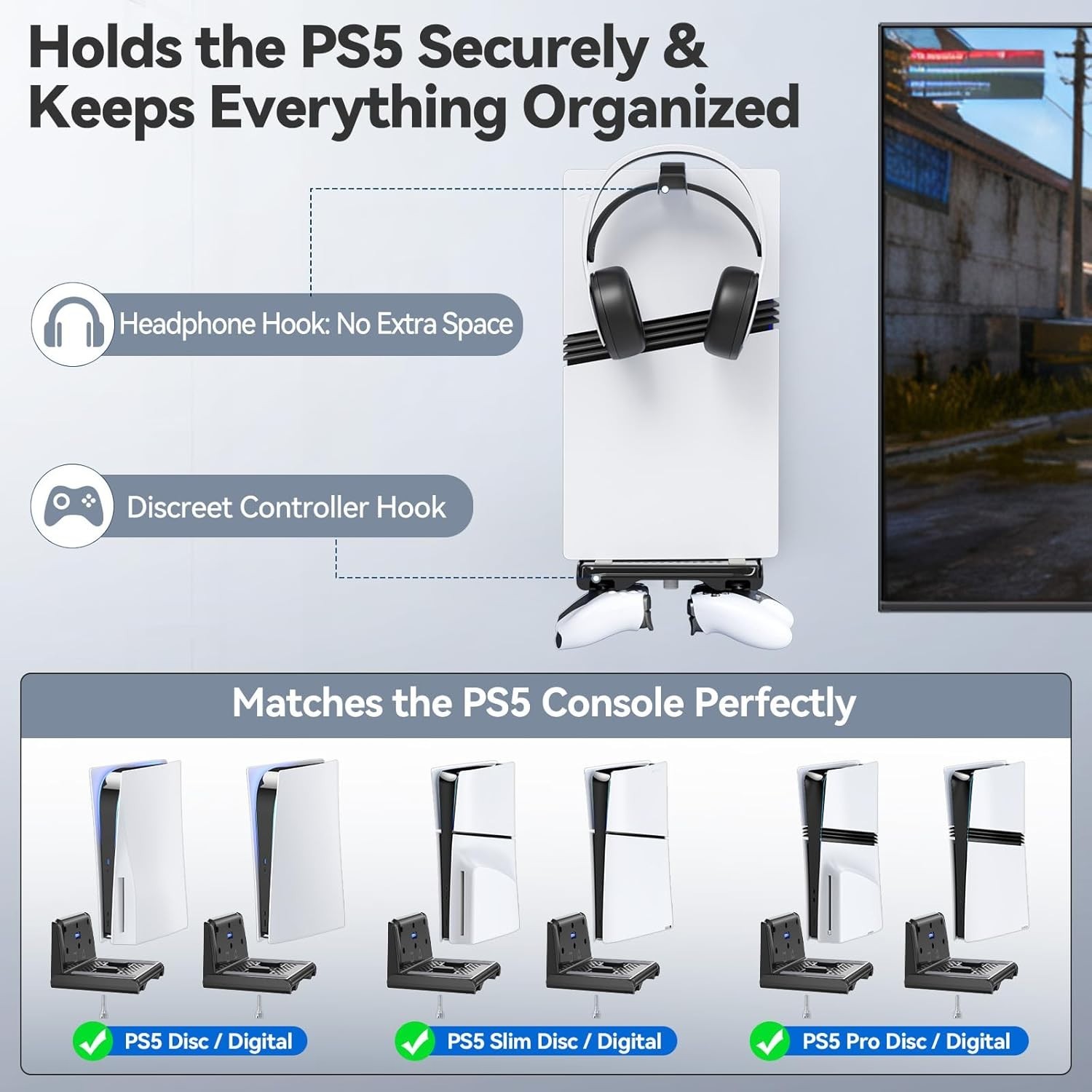 Compact P5 Wall Mount with Dual Controller Holder - Elevate Your Gaming Setup