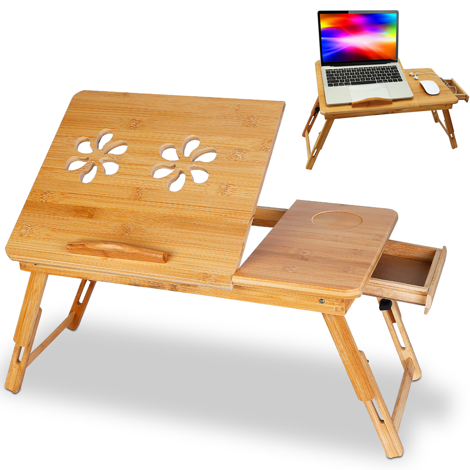Adjustable Bamboo Laptop Folding Lap Desk Notebook Bed Tray Table Portable Stand