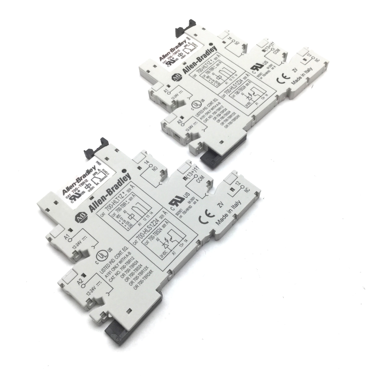 Lot of 2 Allen Bradley 700-HLT1Z12 Terminal Sockets w/Relay 700-TBR12, 12VDC