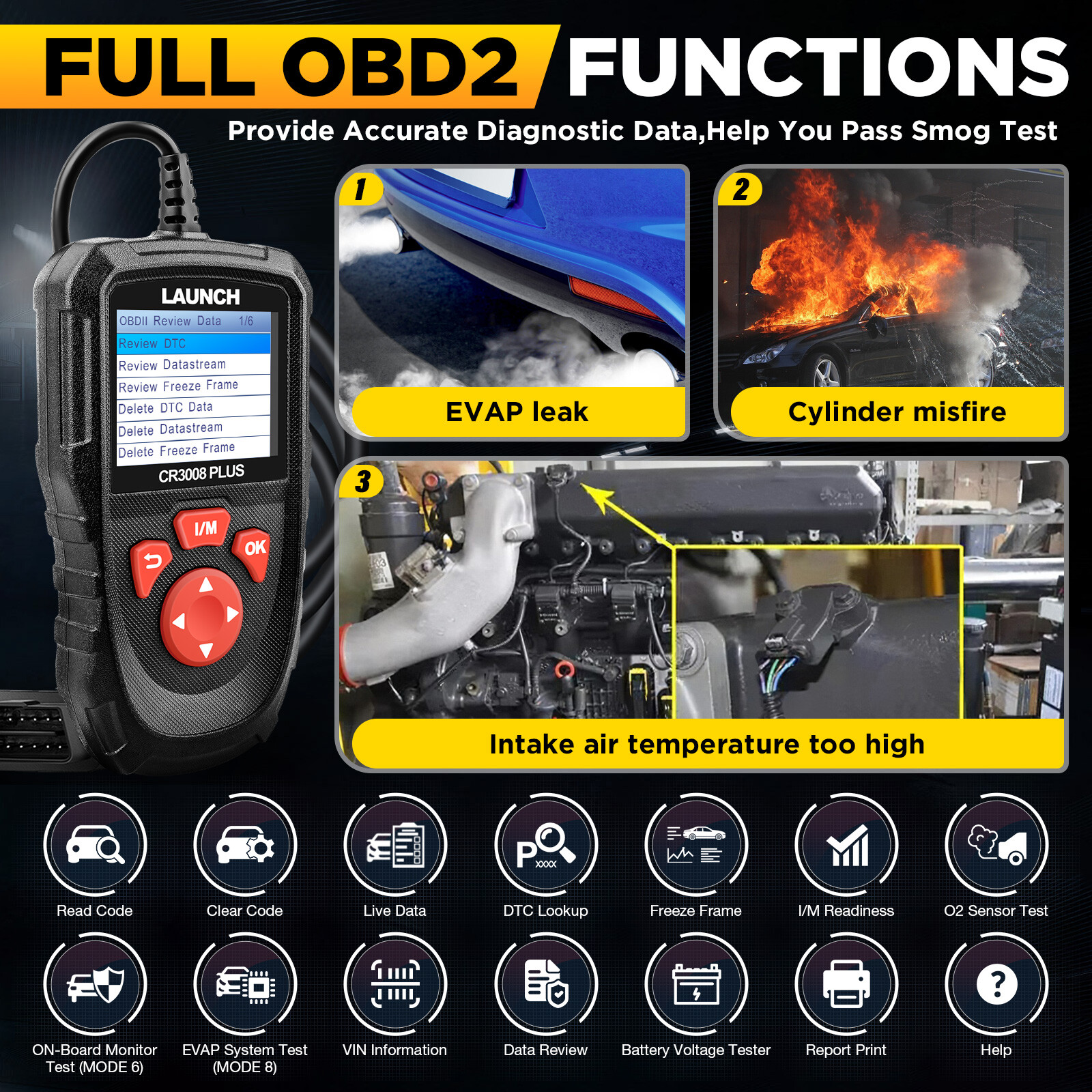 LAUNCH CR3008 PLUS Fault Code Reader Scanner OBD2 EOBD Car Diagnostic Scan Tool