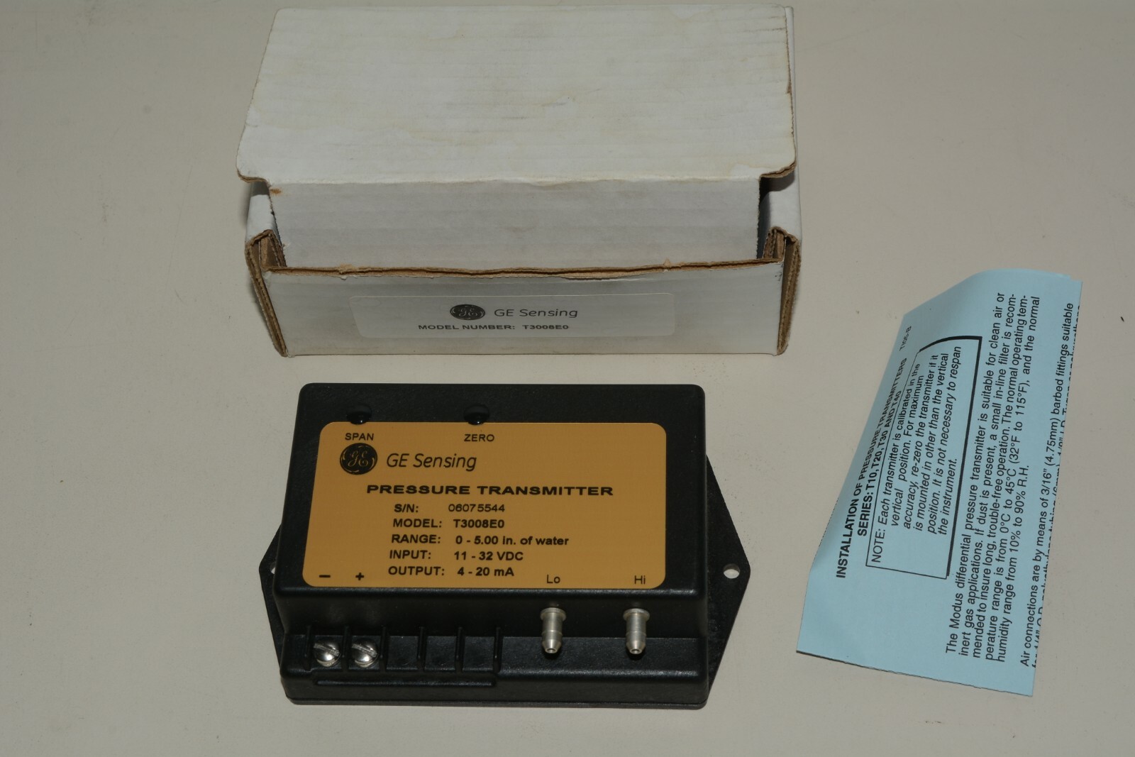 GE General Electric Pressure Transmitter S/N: 06075544 Model: T3008E0