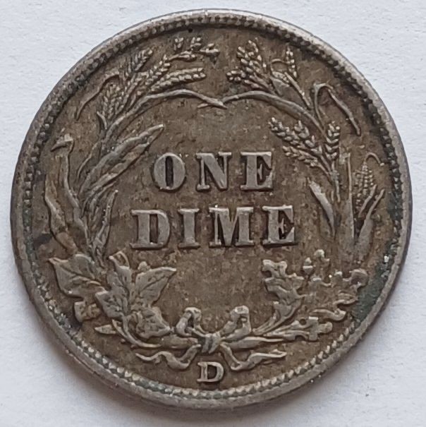 1908-D Barber Silver Dime Ch AU, Denver 10C