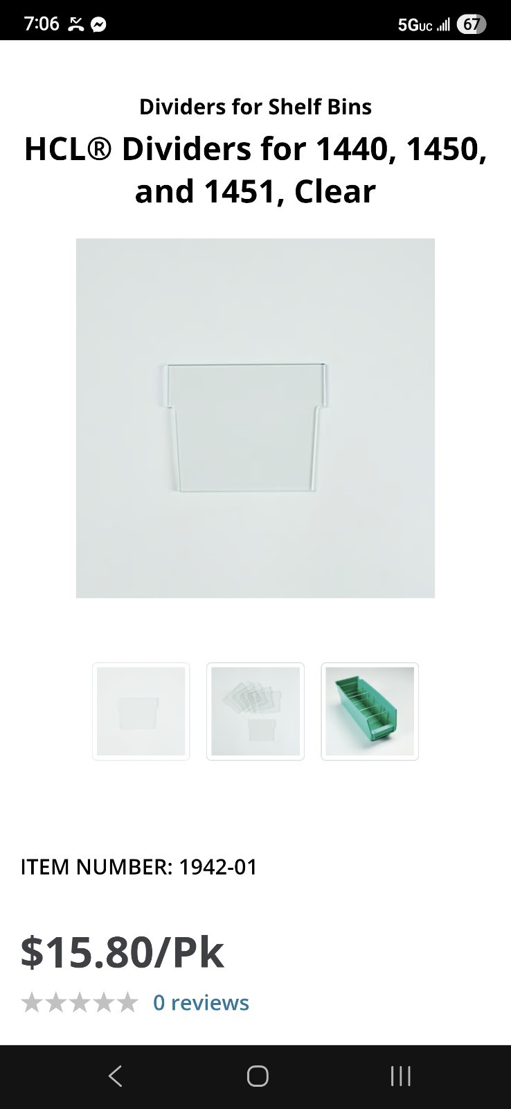 Clear Dividers for HCL Shelf Bins. Dividers for Bins 1440 1450 and 1451. New