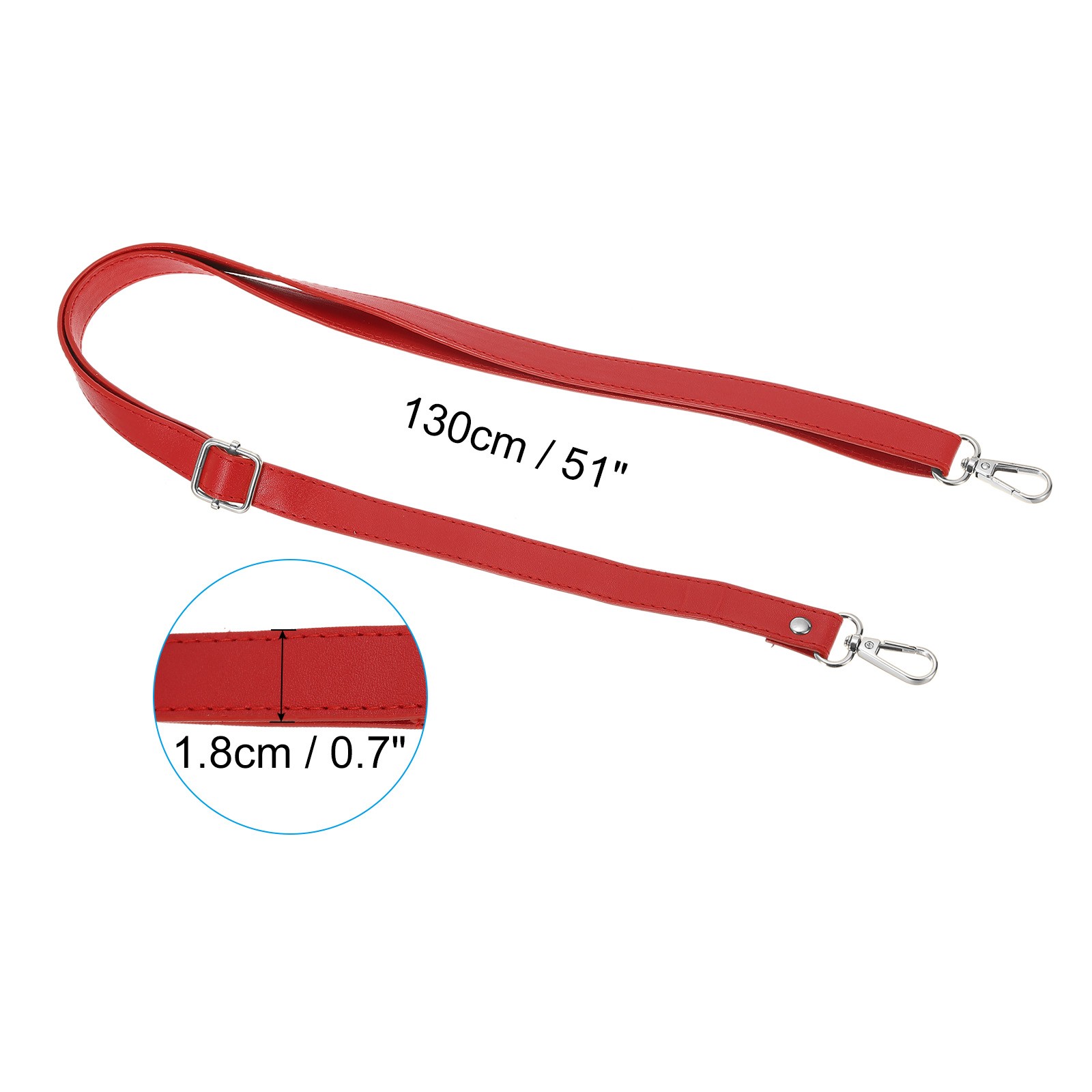 51 Inch Adjustable Leather Purse Strap with Silver Hardware, Red