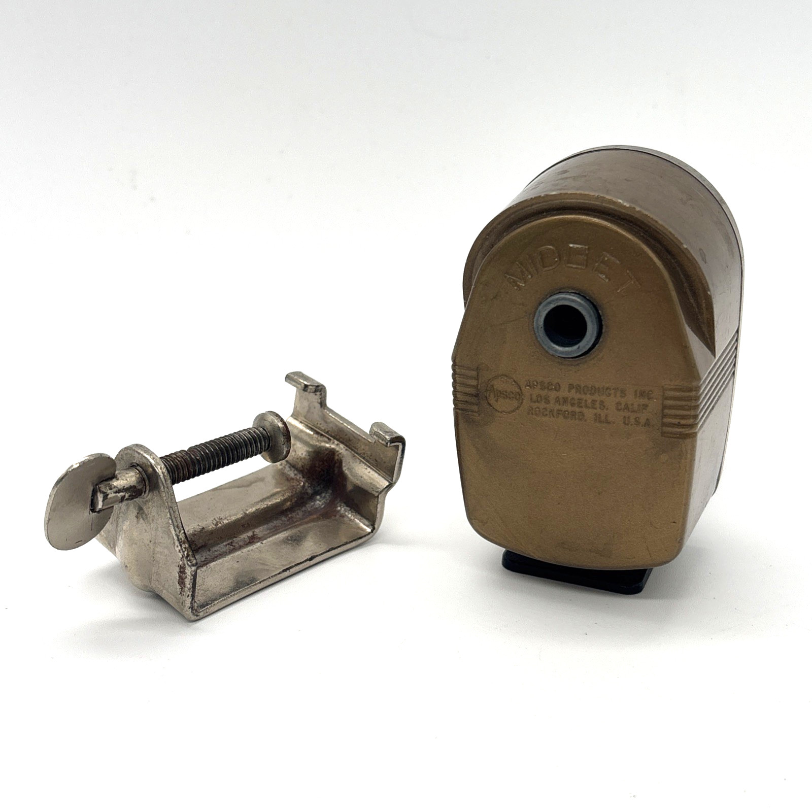Vintage Apsco Midget Pencil Sharpener Bronze w/ Wall/Desk Metal Mount-TESTED