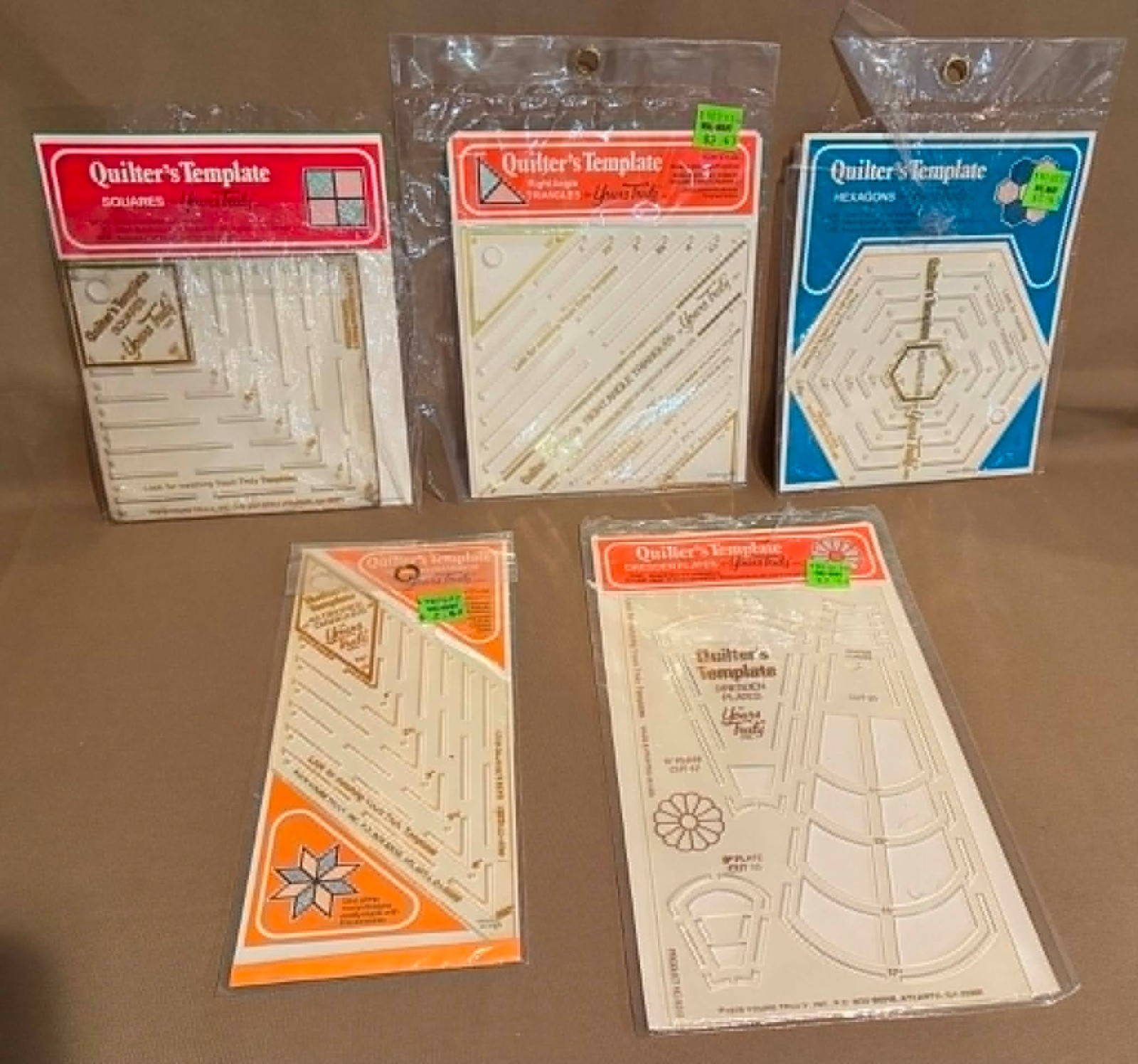 Vintage New Set (5) Quilter's Template Templates YOURS TRULY 1979